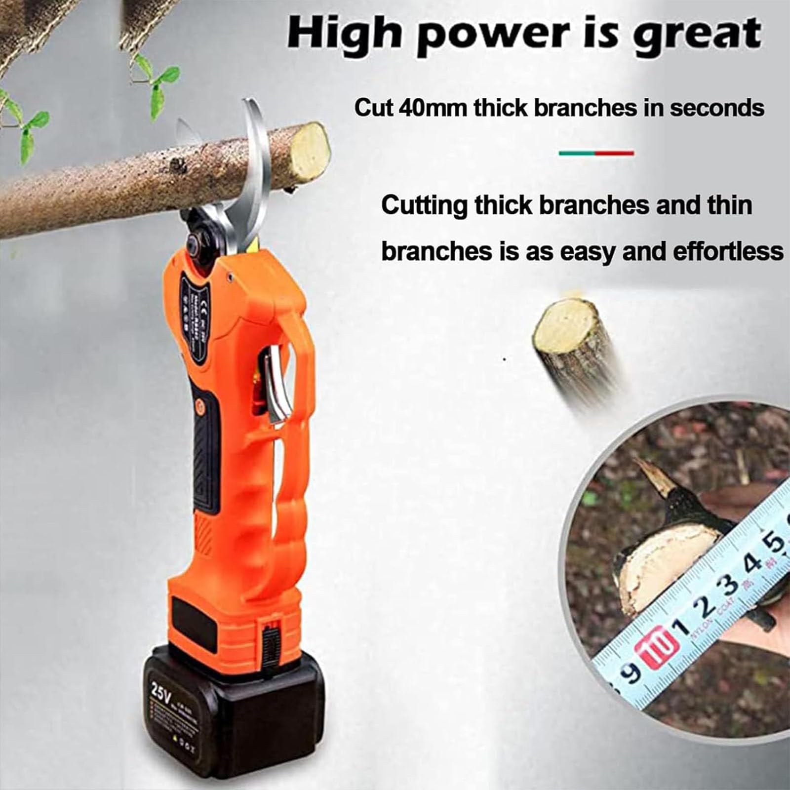 Tijeras Podar Eléctricas,Tijeras Podar con Baterías 2x21V 2Ah,Tijeras Electricas Podar 40 mm con Mostrar,Profesional Tijeras Podar con Motor Brushless para Árboles,Jardinería,WithoutRod