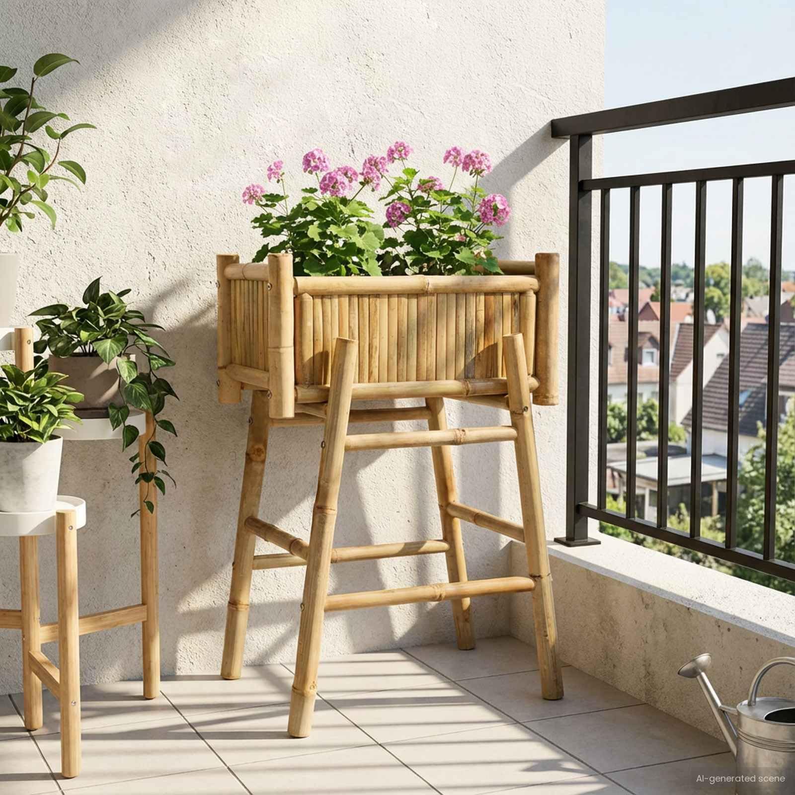 Doniczka ogrodowa z uchwytem Naturalny 50 x 38 x 74 cm Bambus stabilna lekka donica na taras balkon odporna na warunki atmosferyczne łatwa w montażu sezonowa wszechstronność