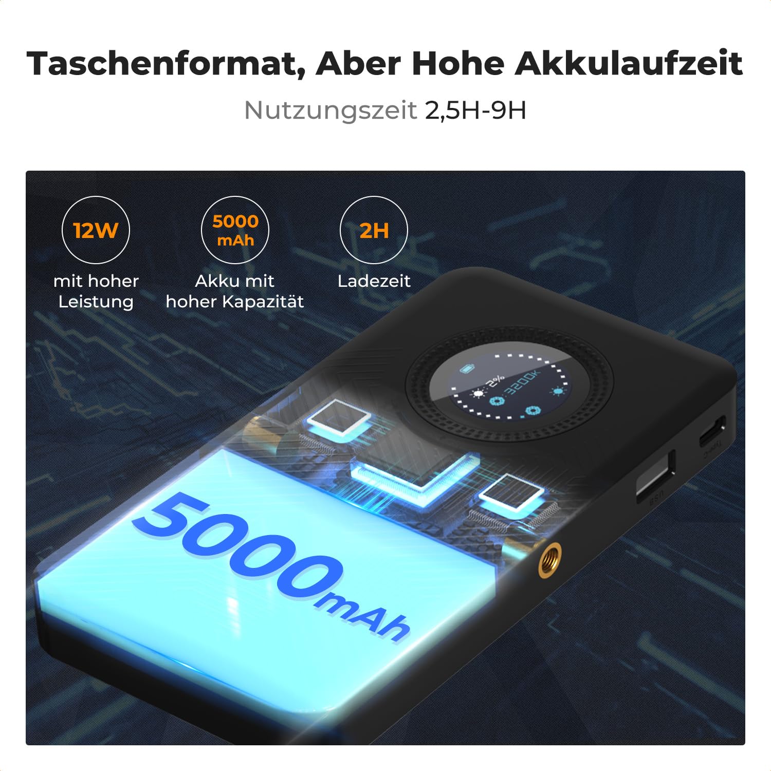 K&F CONCEPT 135 LED RGB Videoleuchte, Aufgebaut 5000mAh Akku Dimmbar Compact Fotolicht für DSLR Kamera,CRI 96, 2812lux, Tragbares Kamera Licht mit 13 Lichteffekten