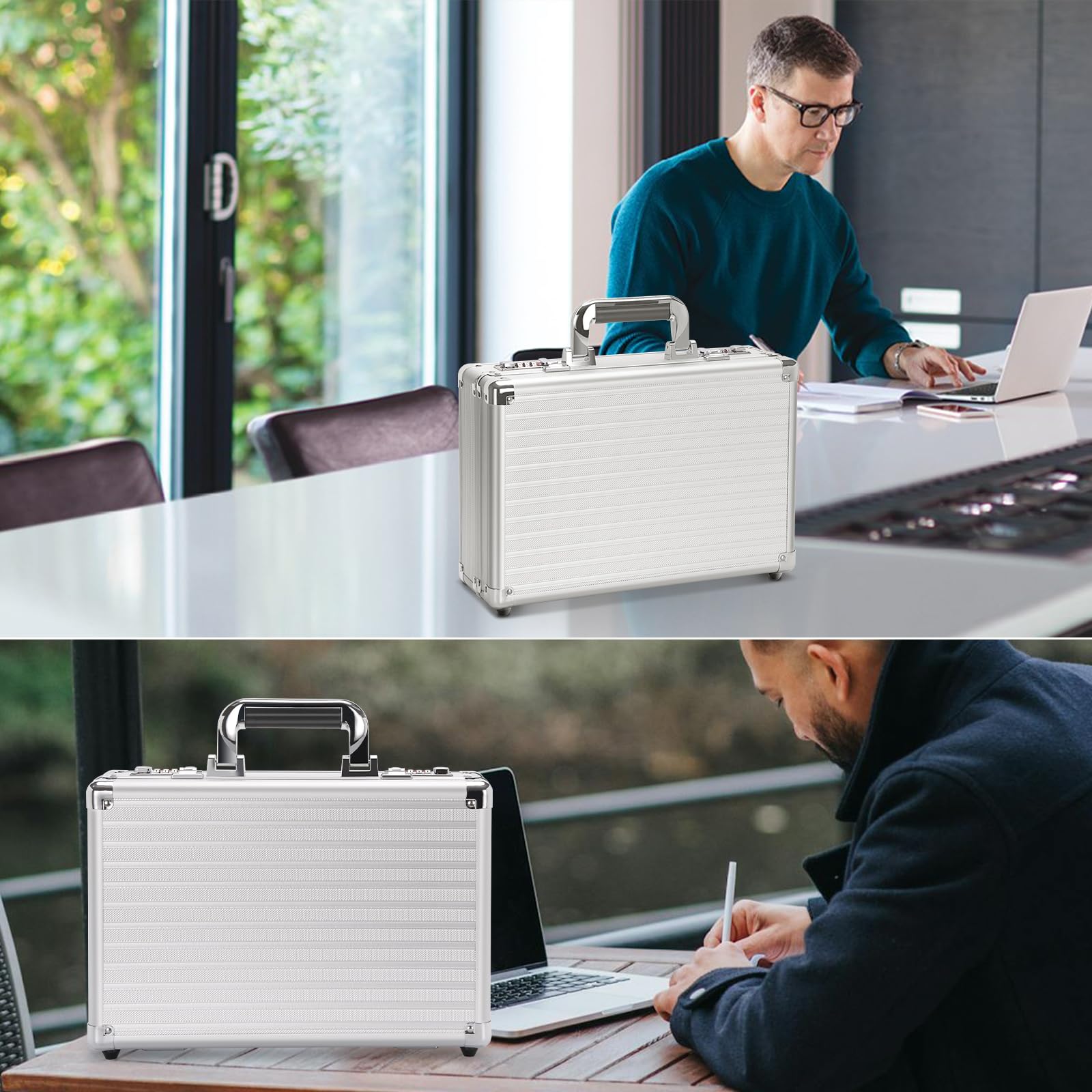 LOCKCURX Contenitore organizer per documenti, 36 x 24 x 11,4 cm, con chiusura a doppia combinazione per contanti, documenti e oggetti di valore, argento