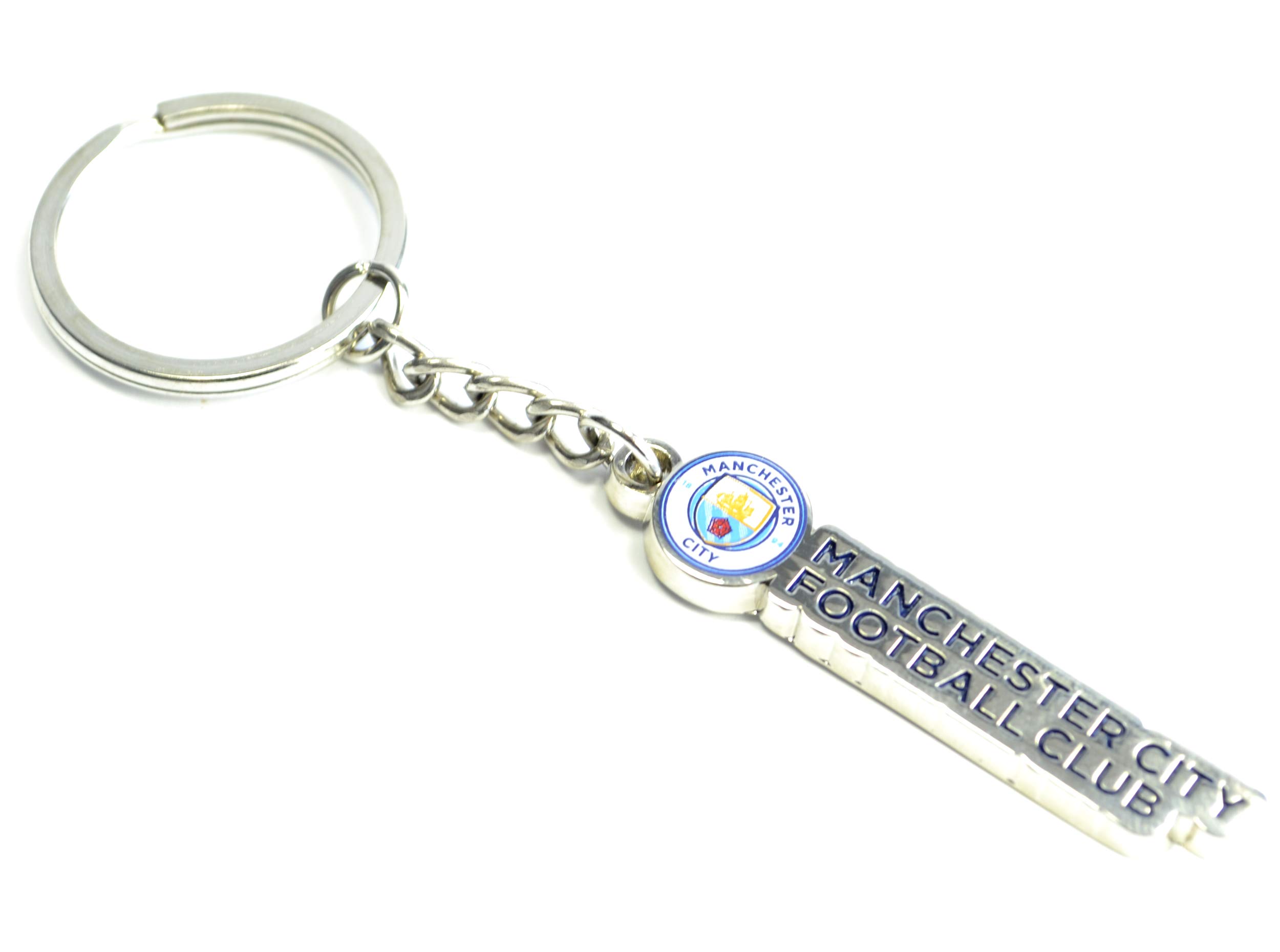 Manchester City Multicolour Football Club Text Crest Metal Keyring Official Badge Team Fan