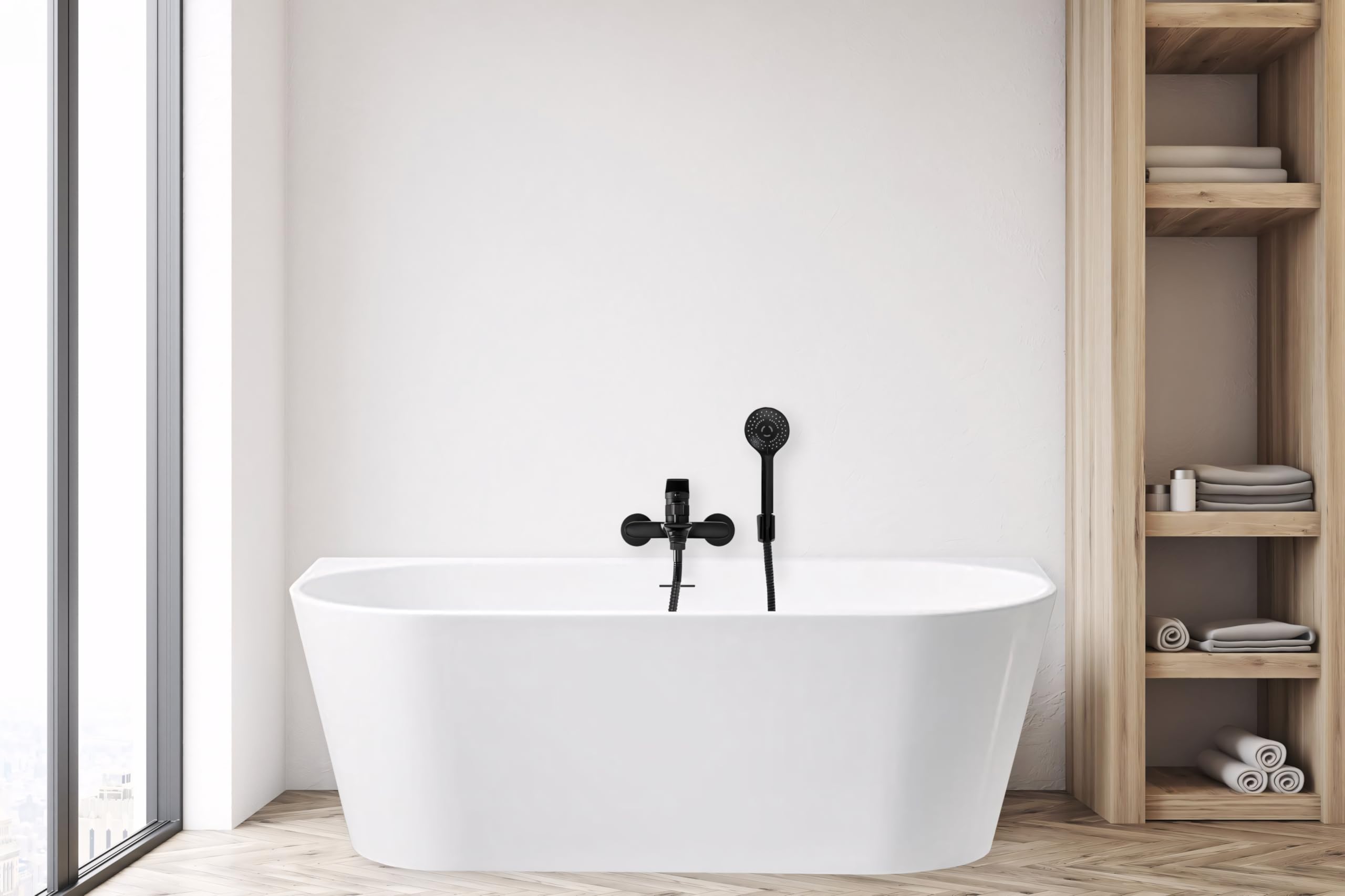 Rea Bañera adosada a la pared Capri 150Cm White, Comodidad clásica con instalación práctica - 150X75X58CM