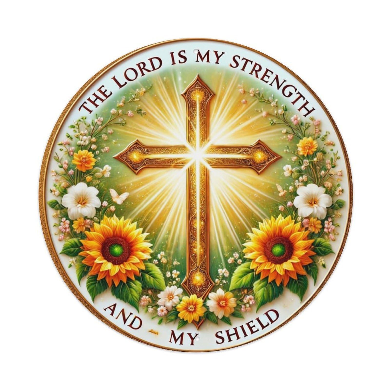 Cross With Flowers And Light Round Metal Tin Sign Vintage Wall Decor, Bar Garage Cafe Kitchen Home Wall Art Poster 8x8inches