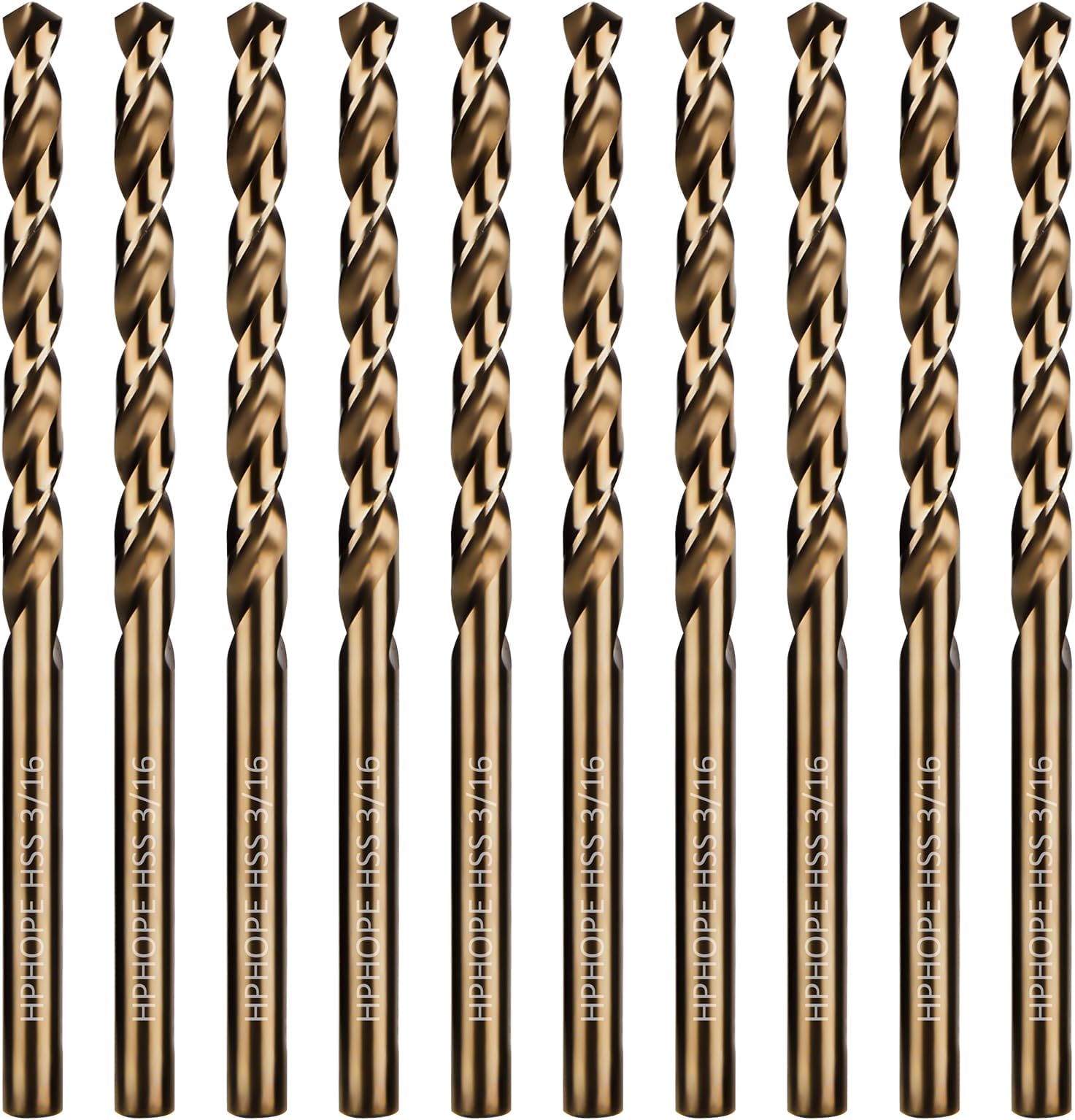 3/16 Inch HSS Twist Drill Bits 10Pcs, HPHOPE 3/16" Jobber Drill Bits Set, Straight Round Shank, Suitable for Drilling in Hard Metal, Stainless Steel, Cast Iron