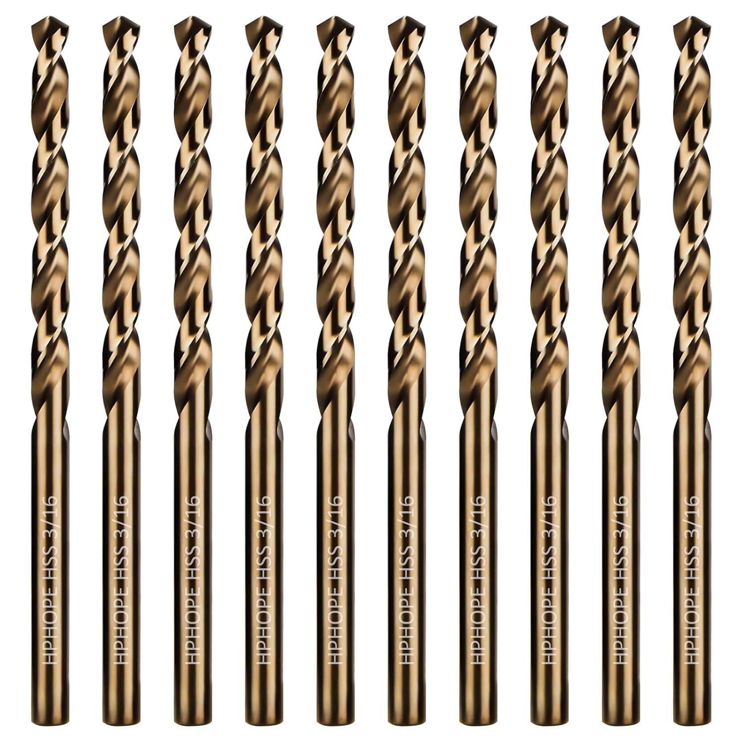 3/8 Inch HSS Twist Drill Bits 5Pcs, HPHOPE 3/8" Jobber Drill Bits Set, Straight Round Shank, Suitable for Drilling in Hard Metal, Stainless Steel, Cast Iron
