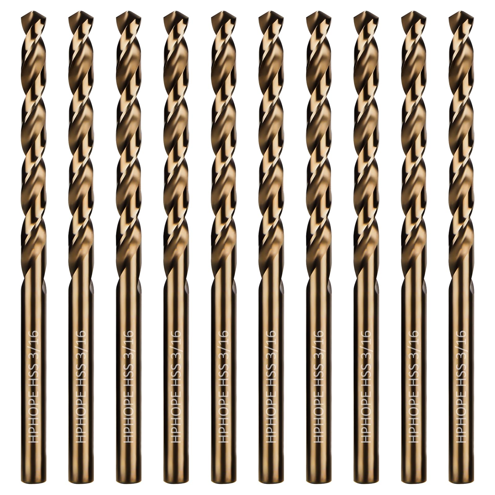 3/16 Inch HSS Twist Drill Bits 10Pcs, HPHOPE 3/16" Jobber Drill Bits Set, Straight Round Shank, Suitable for Drilling in Hard Metal, Stainless Steel,
