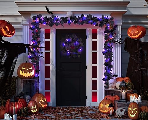 Miniatura 3 de RECUTMS Hojas de arce artificiales con luces de 5.7 pies para colgar en otoño, 30 bombillas, la hoja negra para guirnalda exterior e interior