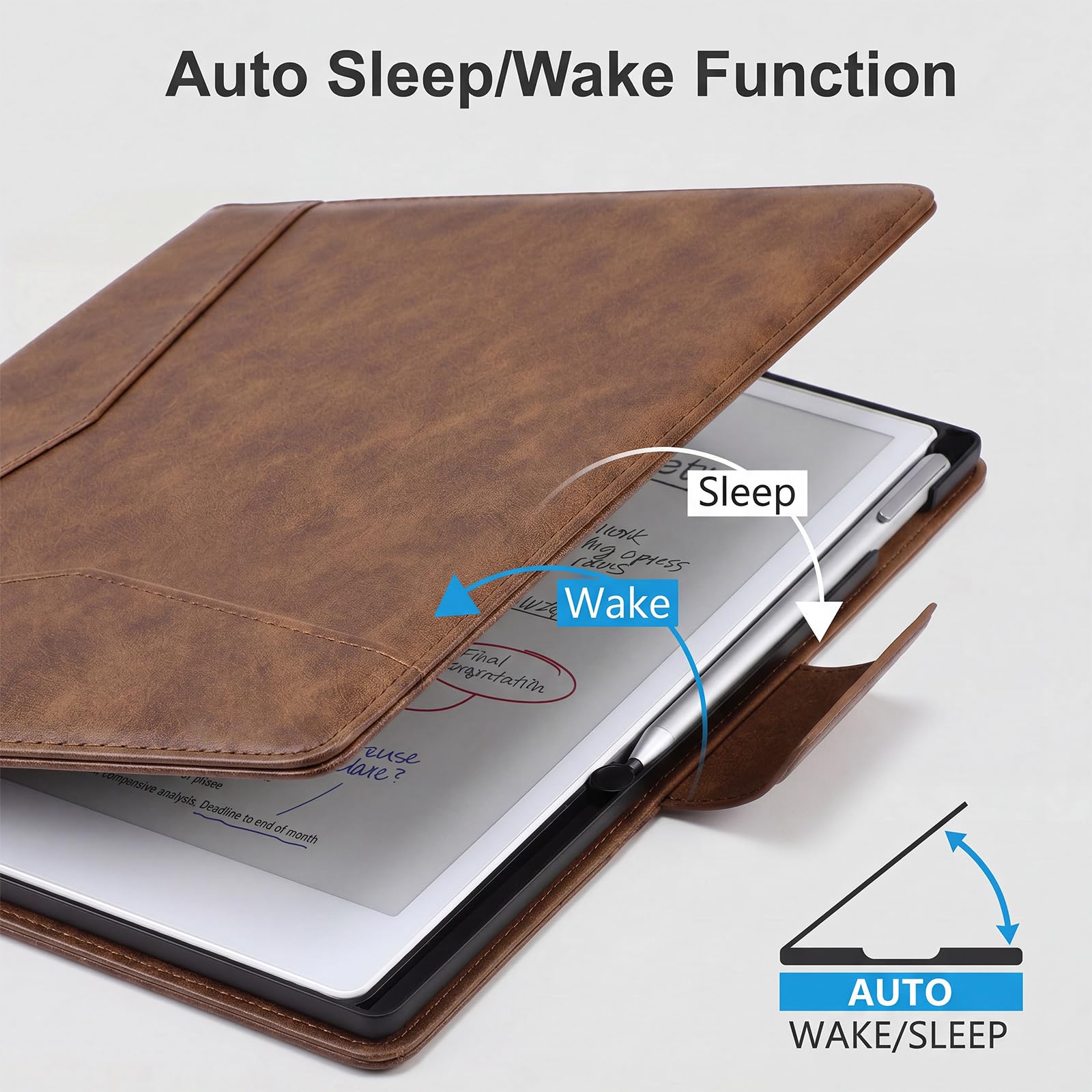 MotiMind Custodia in pelle PU di alta qualità compatibile con Remarkable Paper Pro 30 cm 2024 sottile custodia magnetica con funzione sleep wake custodia protettiva rigida con portapenne, tasca per