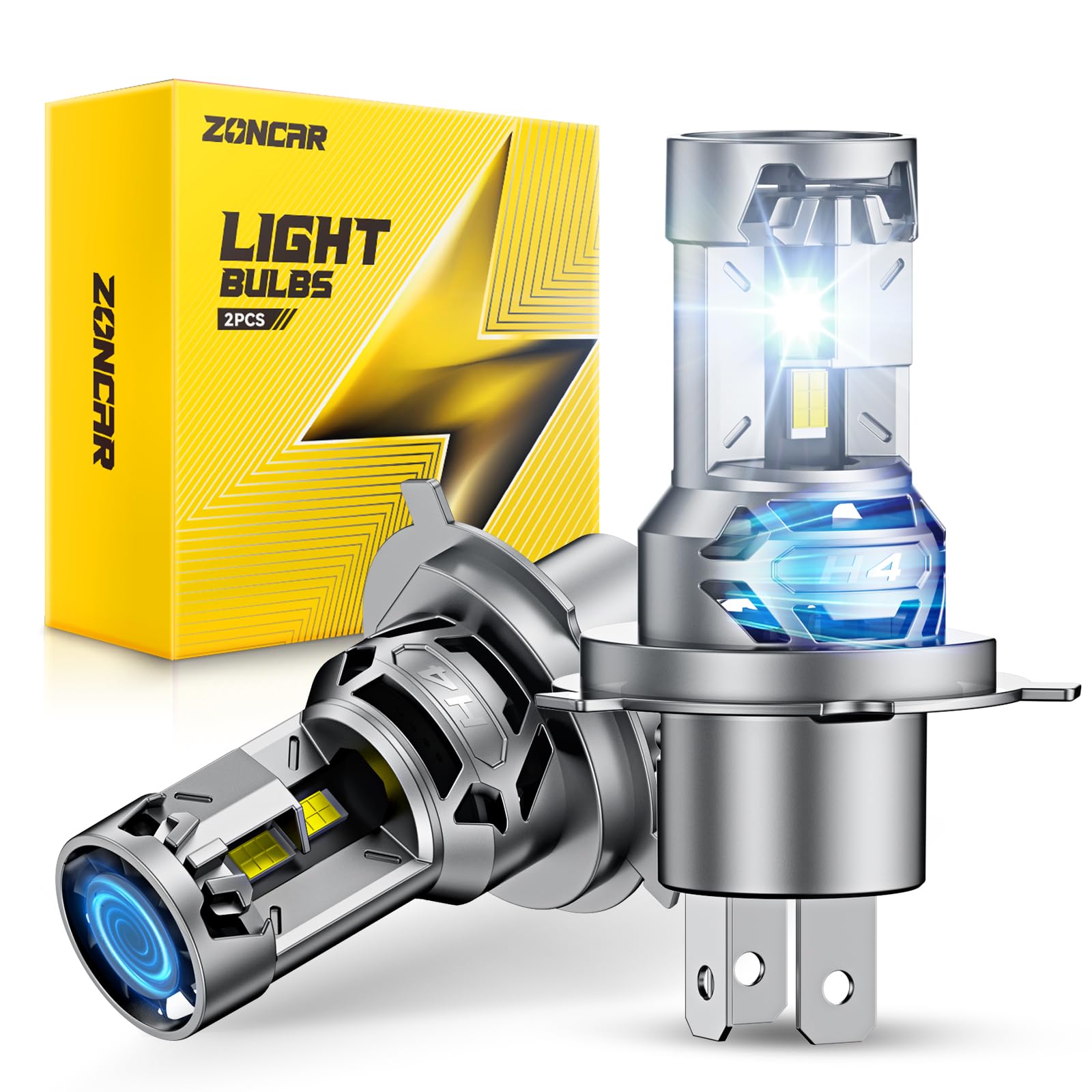 ZonCar 2026 Upgraded H4/9003 LED Bulb, 90000LM 1500% Ultra-Bright Real 1:1 Mini Size, 6500K Cool White H4 Light Bulbs, 3MIN Quick Install No Adapter Needed, Pack of 2