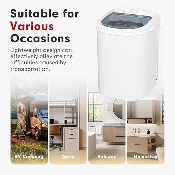 Superday Mini Washing Machine, 6.6LBS Washing Capacity Small Portable Washer, Single Tub Compact Portable Washing Machine with Spin Cycle for Home, Apartments, Outdoor, RV, Dormitory, Grey White