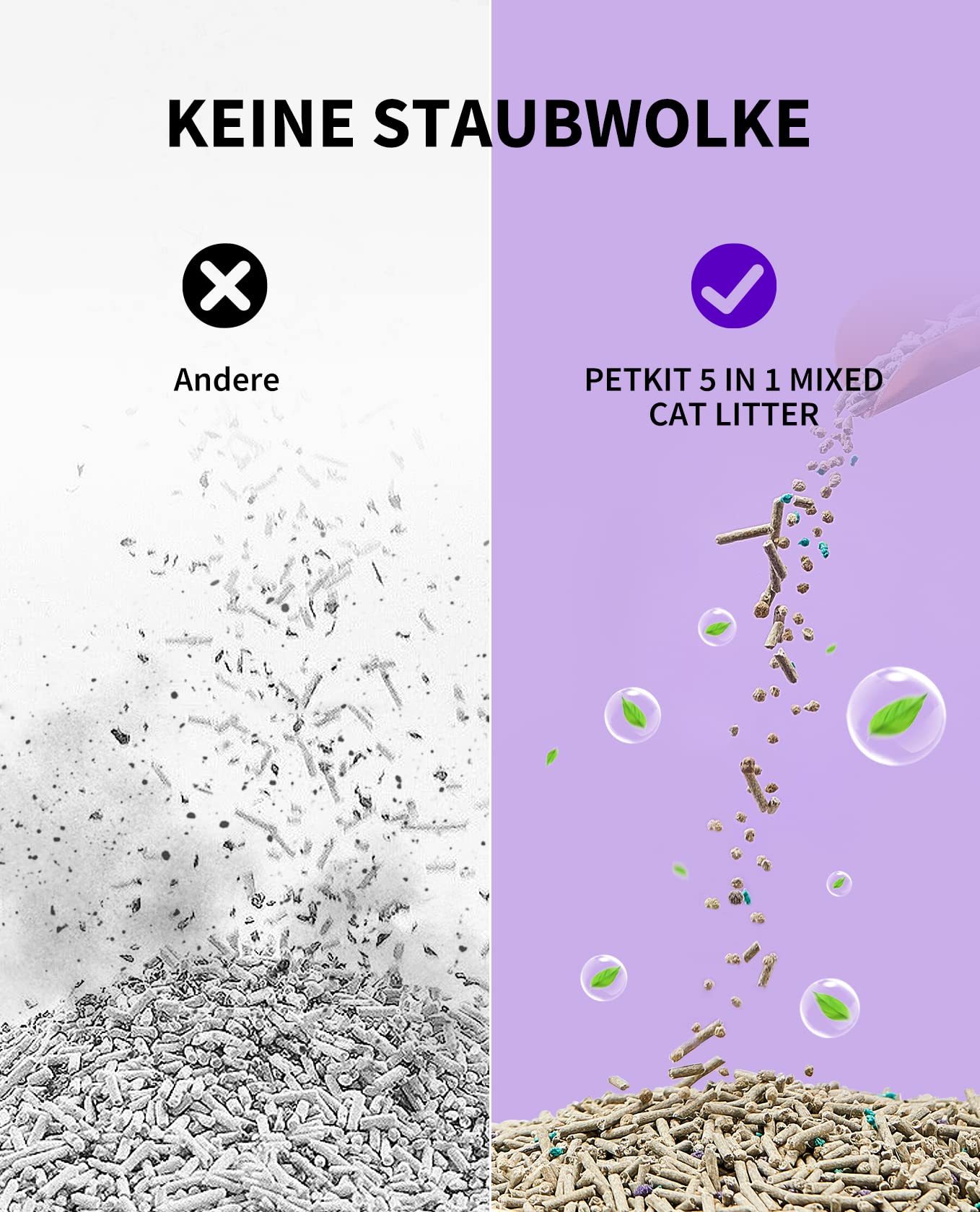 PETKIT 5 in 1 Gemischtes Katzenstreu, Spülbar, Geruchsfrei, Aktivkohle, Extrem Saugfähig und Schnell Trocknend Tofu-Katzenstreu(Vier Taschen)