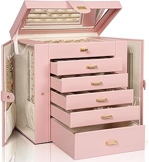 AKOZLIN Huge Jewelry Box Organizer Functional Extra Large Leather Jewelry Storage Case for Women Girls Ring Necklace Earring Bracelet Holder Organizer with Mirror