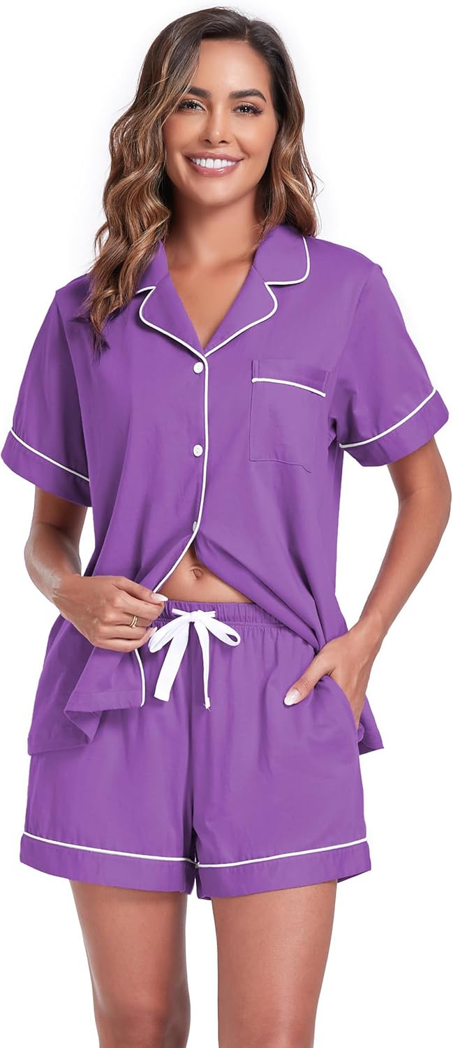 ANLIQI Womens Pajama Sets 100% Cotton Pajamas for Women Soft Short Sleeve Pj Sets Button Down Sleepwear Summer Pjs S-XXL - Image 8