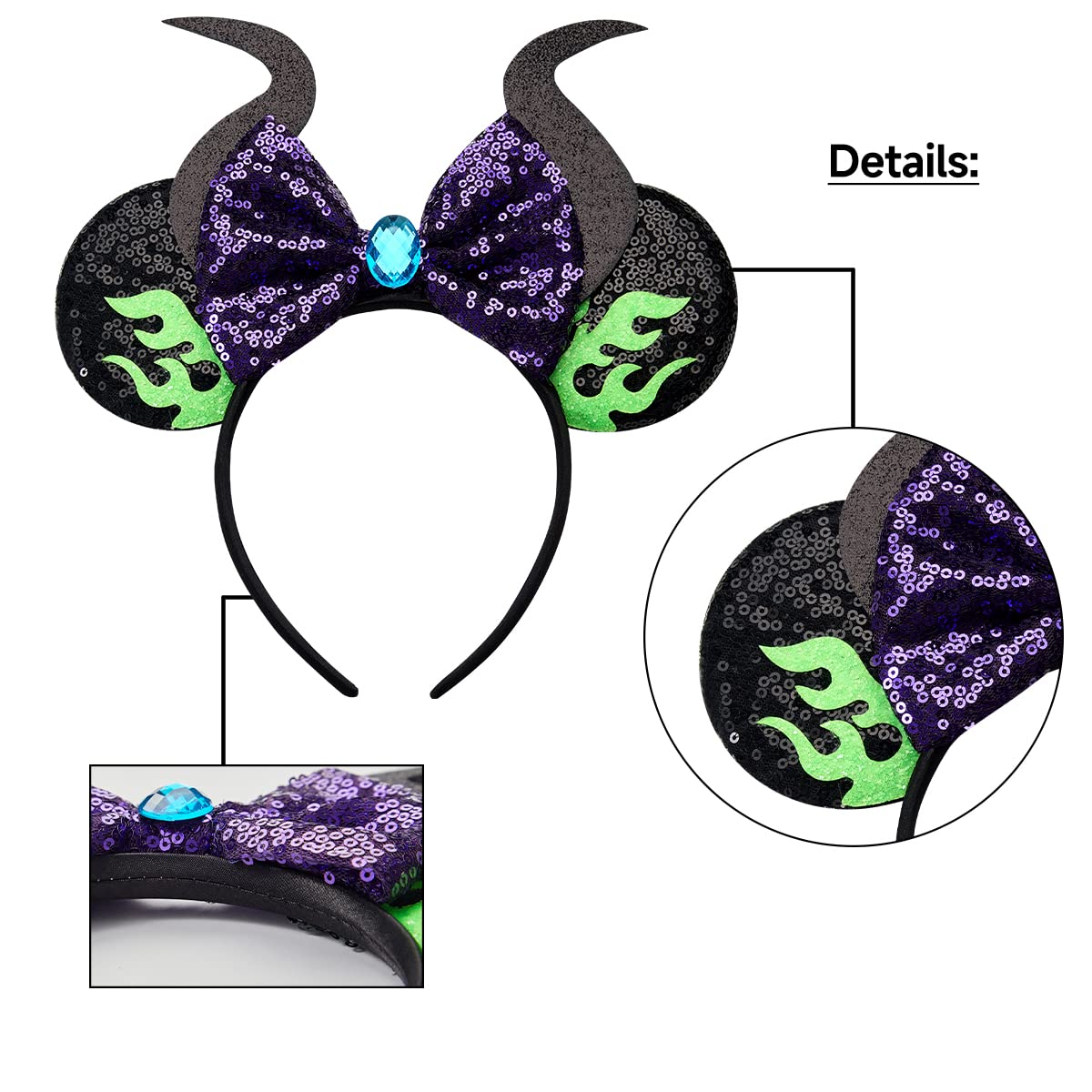 NEW Disney Maleficent Minnie Mouse Sequins Ears Headband Maleficent Fairy Disney Minnie and Mickey Inspired Mouse  main image 4