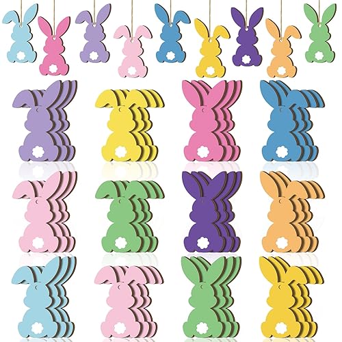 Barydat 36 Pcs Easter Bunny Tree Ornaments Easter Wooden Hanging