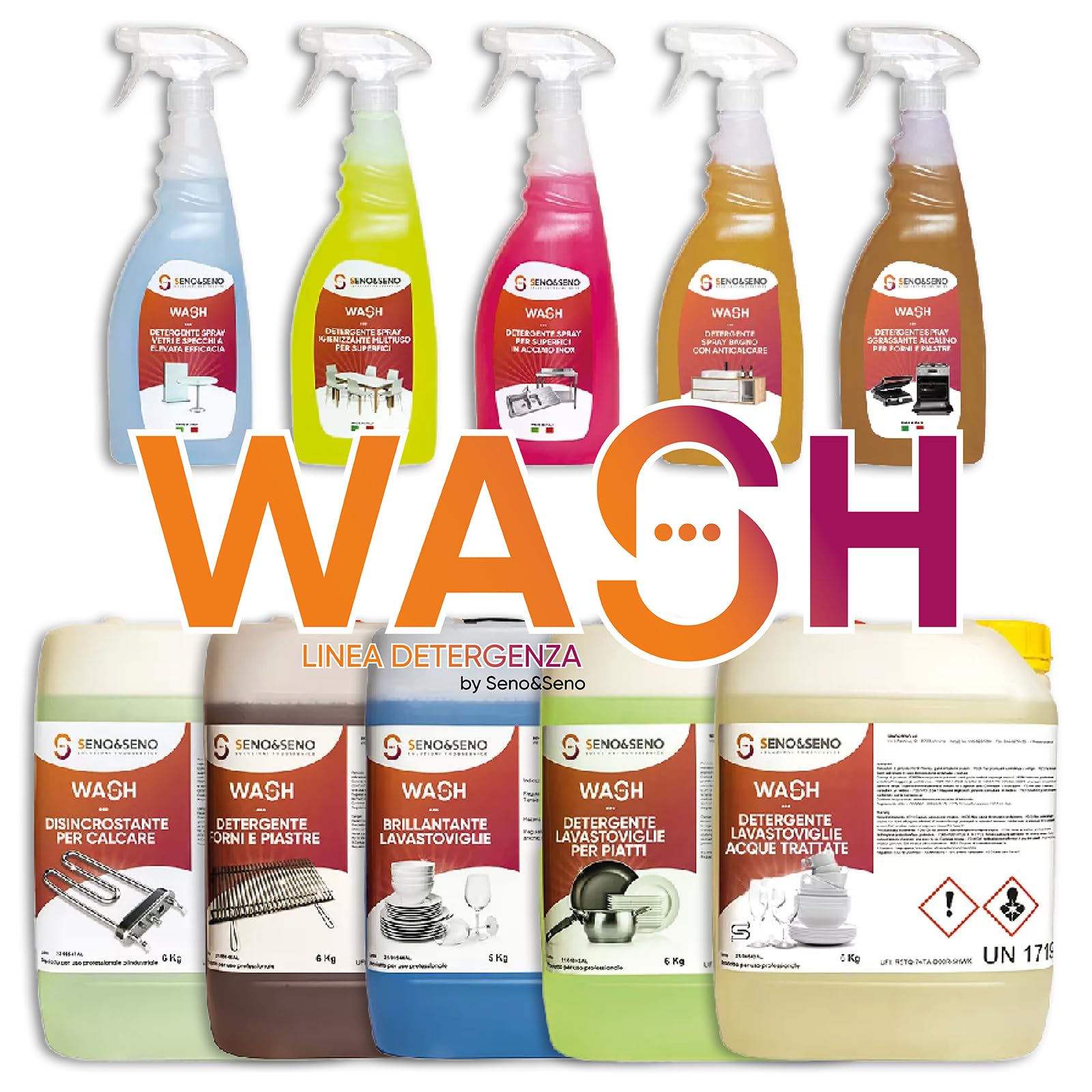 SENO & SENO | Detergente Delicato per Bicchieri, Piatti e Tazze | Tanica con Detergente antimacchia e Delicato su Decorazioni per Cucine Professionali | Rimuove Residui e Sporco da bicchieri