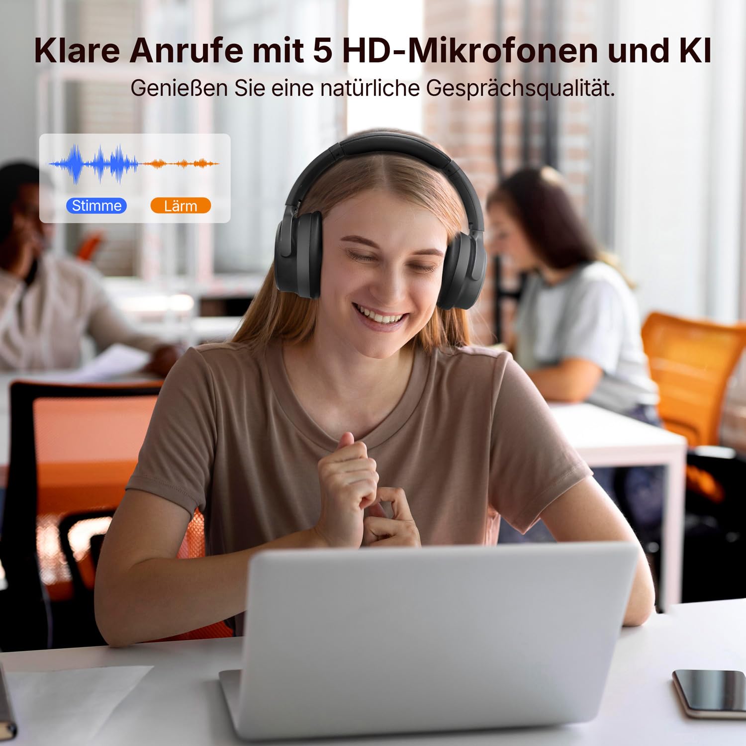 EarFun Tune Pro Over-Ear Kopfhörer Kabellos, Aktiver Geräuschisolierung, Dual-Dynamic-Treibern, Hi-Res Audio, 120 Std. Akku, Bluetooth 5.4 Kopfhörer mit 5 KI-Mikrofone, Multipoint, APP, Theatermodus