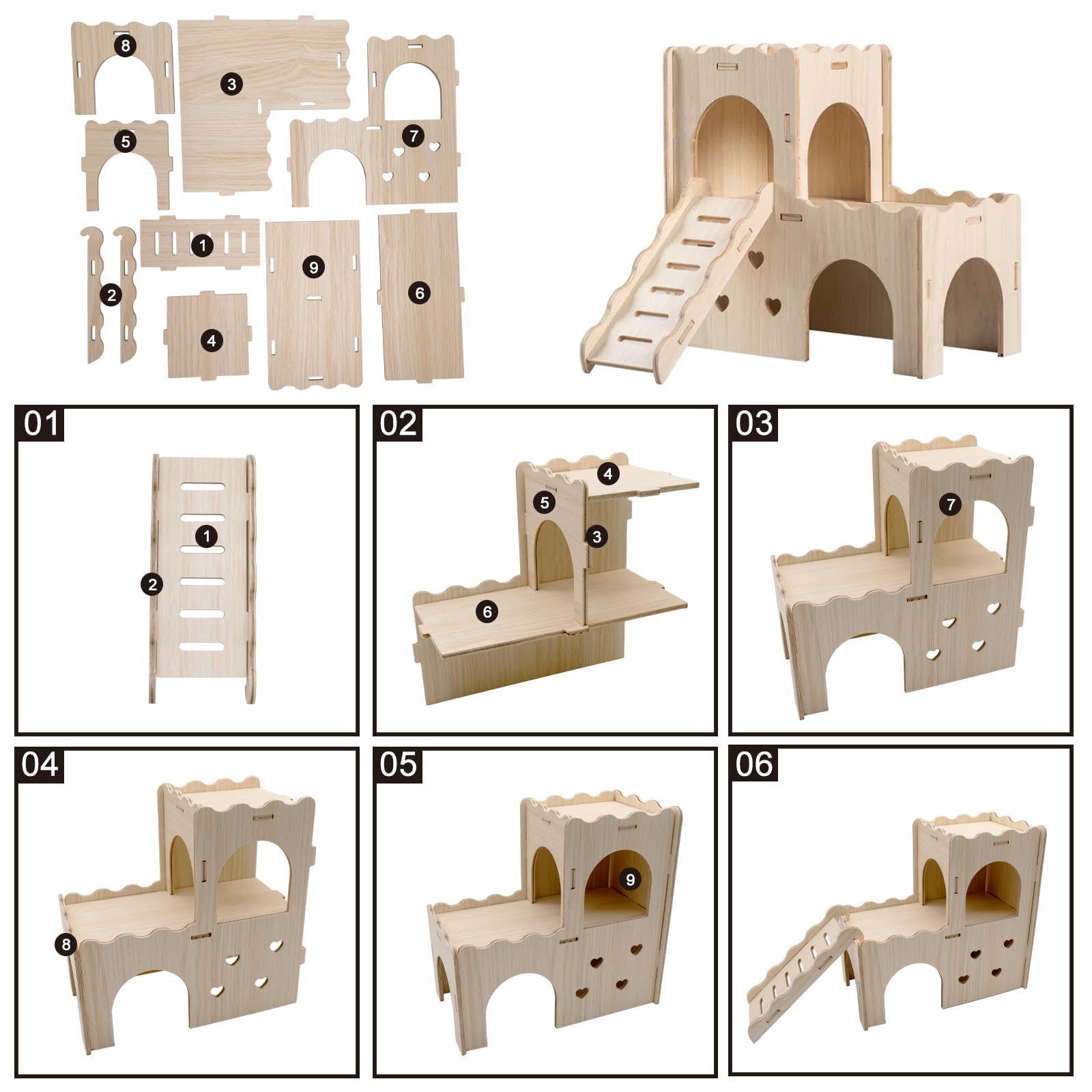 Casa de Hámster, Cabaña de Escondite de Animales Pequeños para Mascotas de Madera, Casa de Vida Natural para Hámster Enano Gerbil Rat Chipmunk (MZ-135) — view 4