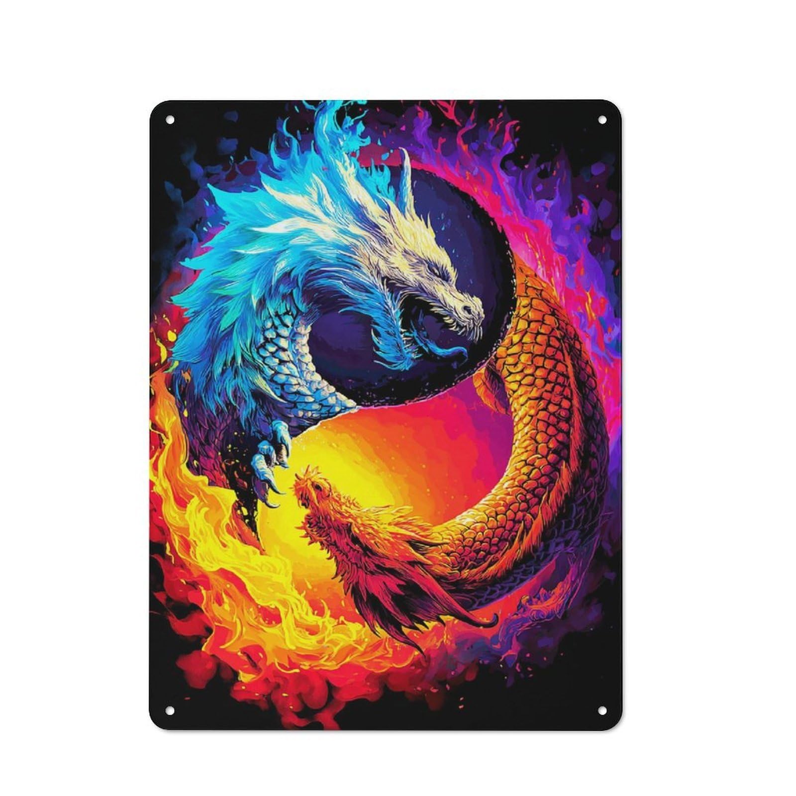 Yin Yang Dragons Symbolic Artwork -1 Farmhouse Metal Sign 40x30cm, Barn Style Rustic Kitchen Decor for Cottage, Kitchen, Hallway Or Breakfast Nook