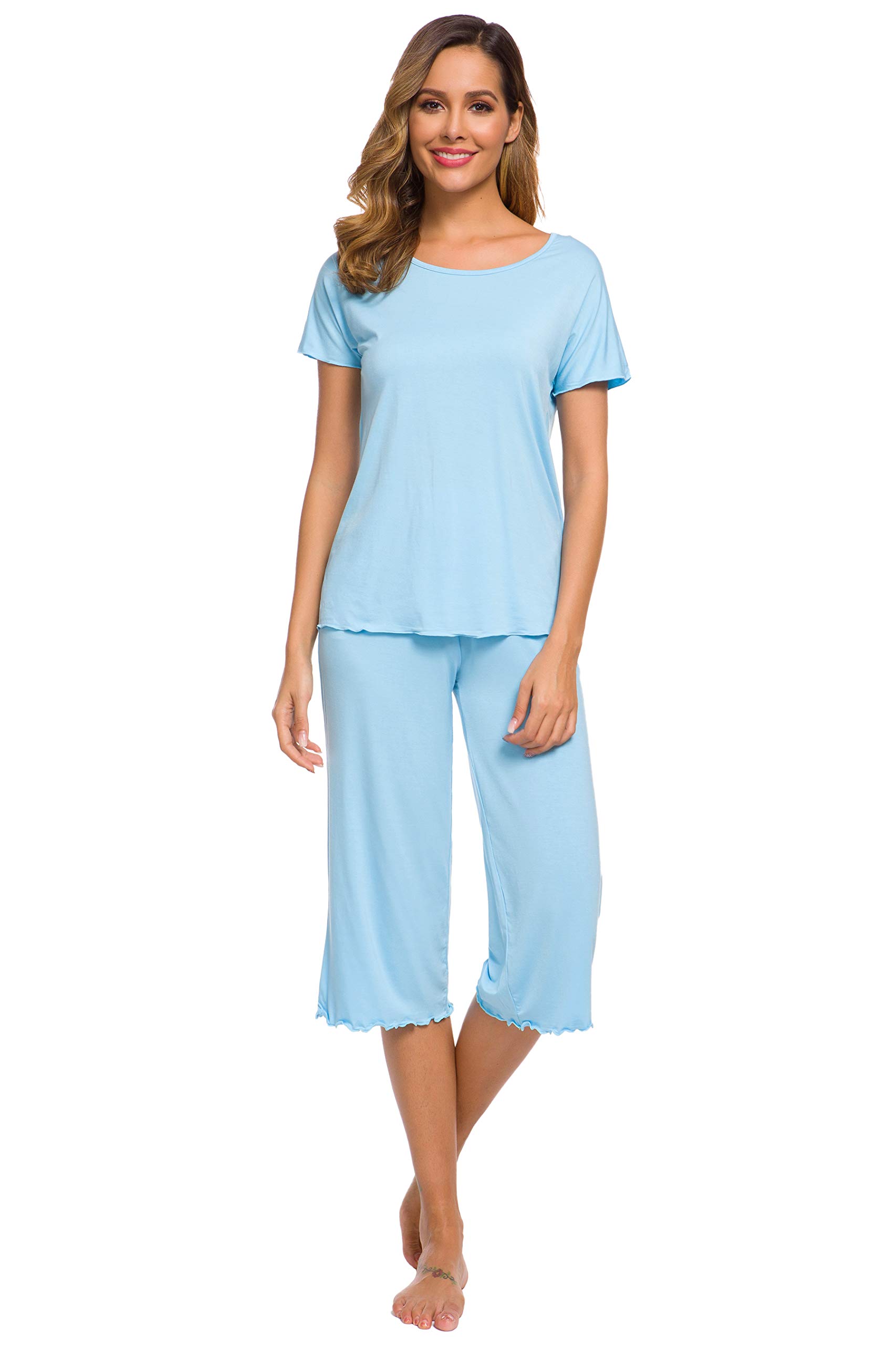 NEIWAI Short Sleeve Pajamas Bamboo Sleepwear Capri Pants Pj Set for Women  S-4X