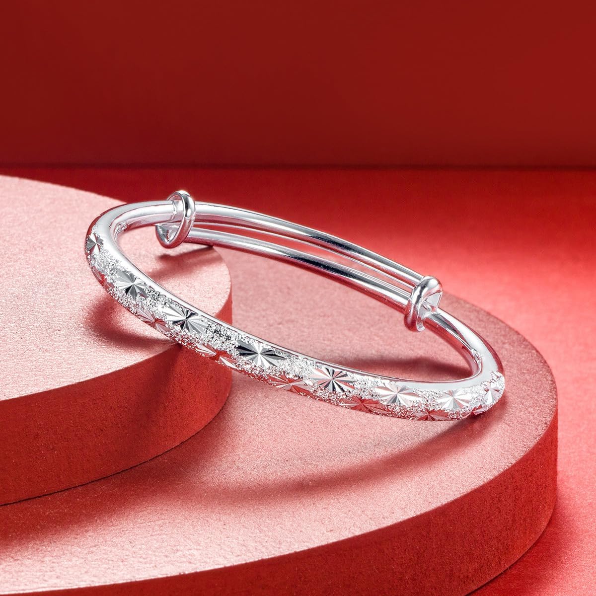 2 Pack Silver Plated Bangle Bracelets for Women, Stackable Adjustable Classical Bangle Set for Women, Jewelry Gift for Valentines Day, Anniversary, Mothers Day,Birthday,Christmas Gift for Her - Image 3