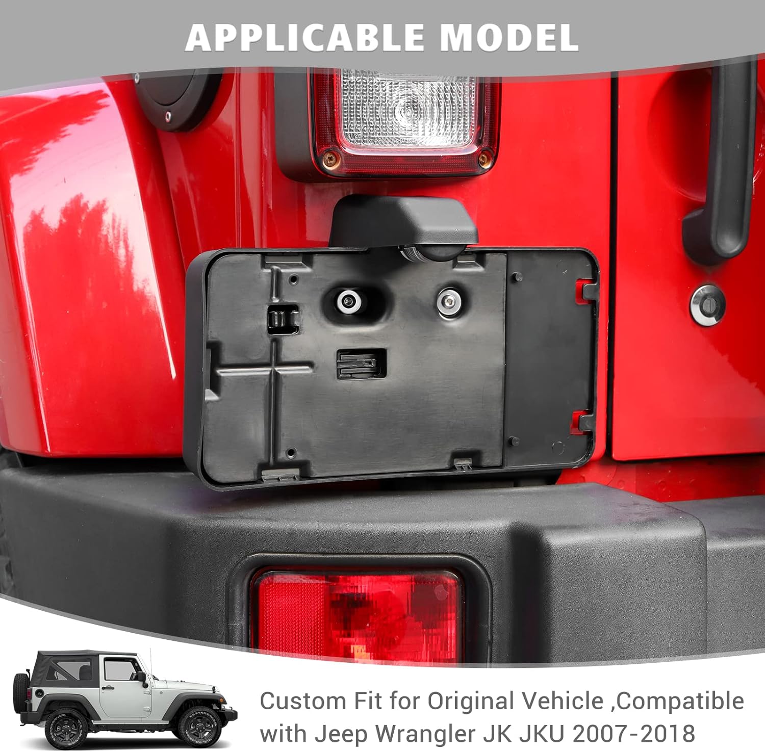 Jimen for JK License Plate Holder, Rear License Plate Frame Mount Bracket Compatible with Jeep Wrangler JK & Unlimited 2007-2018
