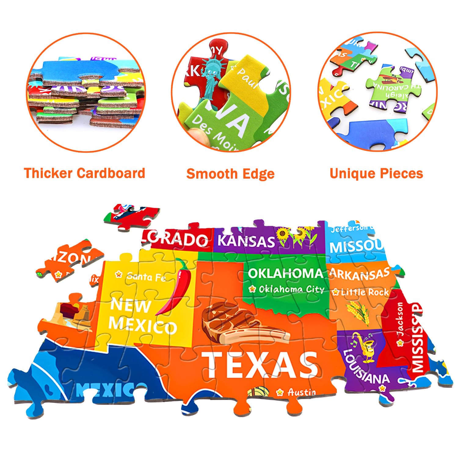 Puzzles für Kinder im Alter von 6-8 Jahren 8-10 - 200 Teile Vereinigte Staaten und USA Puzzle | Lernspielzeug in den USA, buntes Kinderpuzzle für 6, 7, 8, 9, 10, 11, 12 Jahre, Jungen und Mädchen. Urlaubsgeschenke