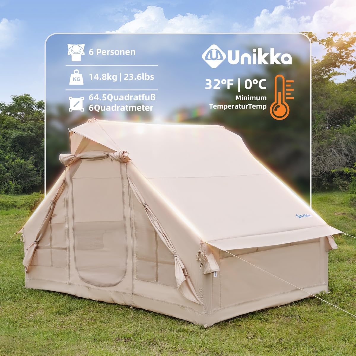 Glamping Tent with Pump for 2/3/4/5/6Person People Camping Inflation Tents Family Standing Height Luxury Tent
