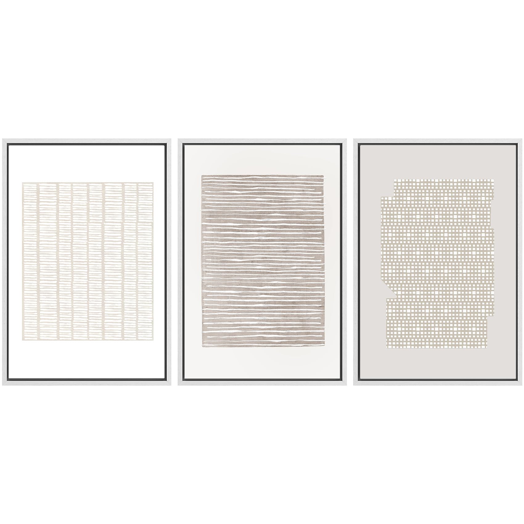 SIGNWIN Framed Canvas Print Wall Art Set Blue White Grunge Geometric Pattern Abstract Shapes Cozy Neutral Decorative Contemporary Minimal for Living Room, Bedroom, Office - 24"x36"x3 Natural — view 66