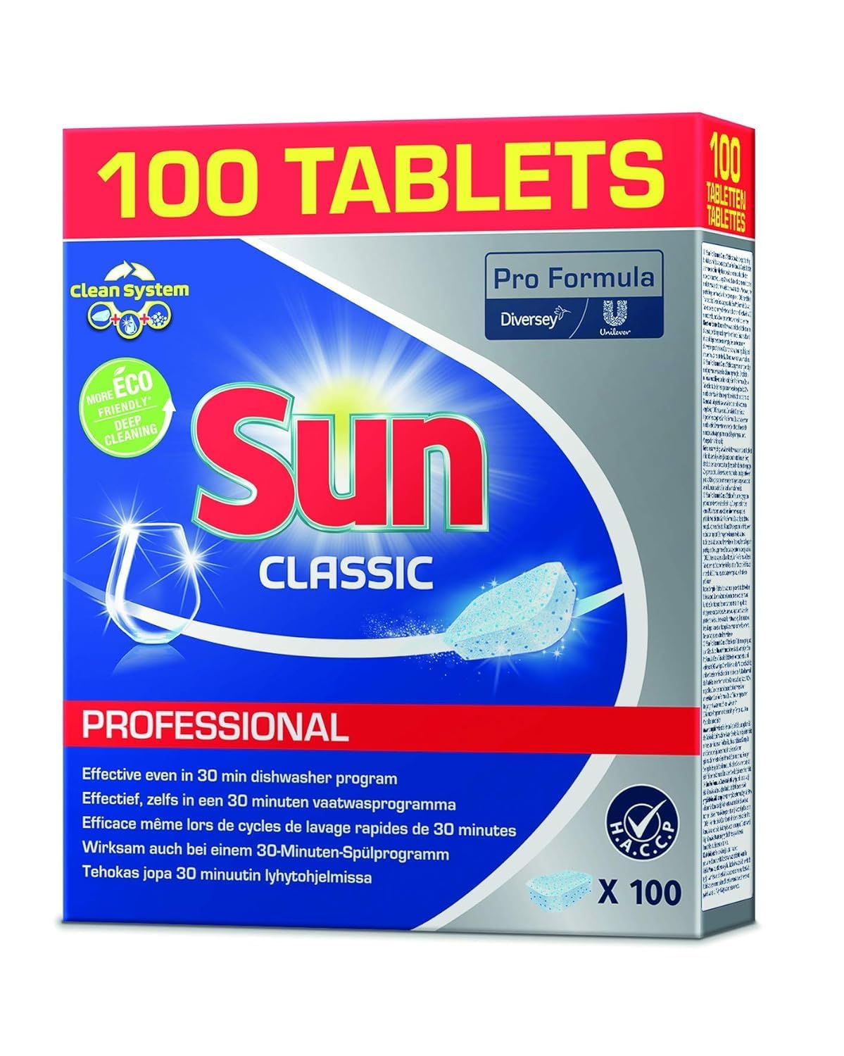Sun Professional Classic Geschirrreiniger - Pure, konzentrierte Reinigungskraft, hochwirksame Reinigung für Haushaltsspülmaschinen, Eco-Spar-Programm geeignet, 6x100 Stück