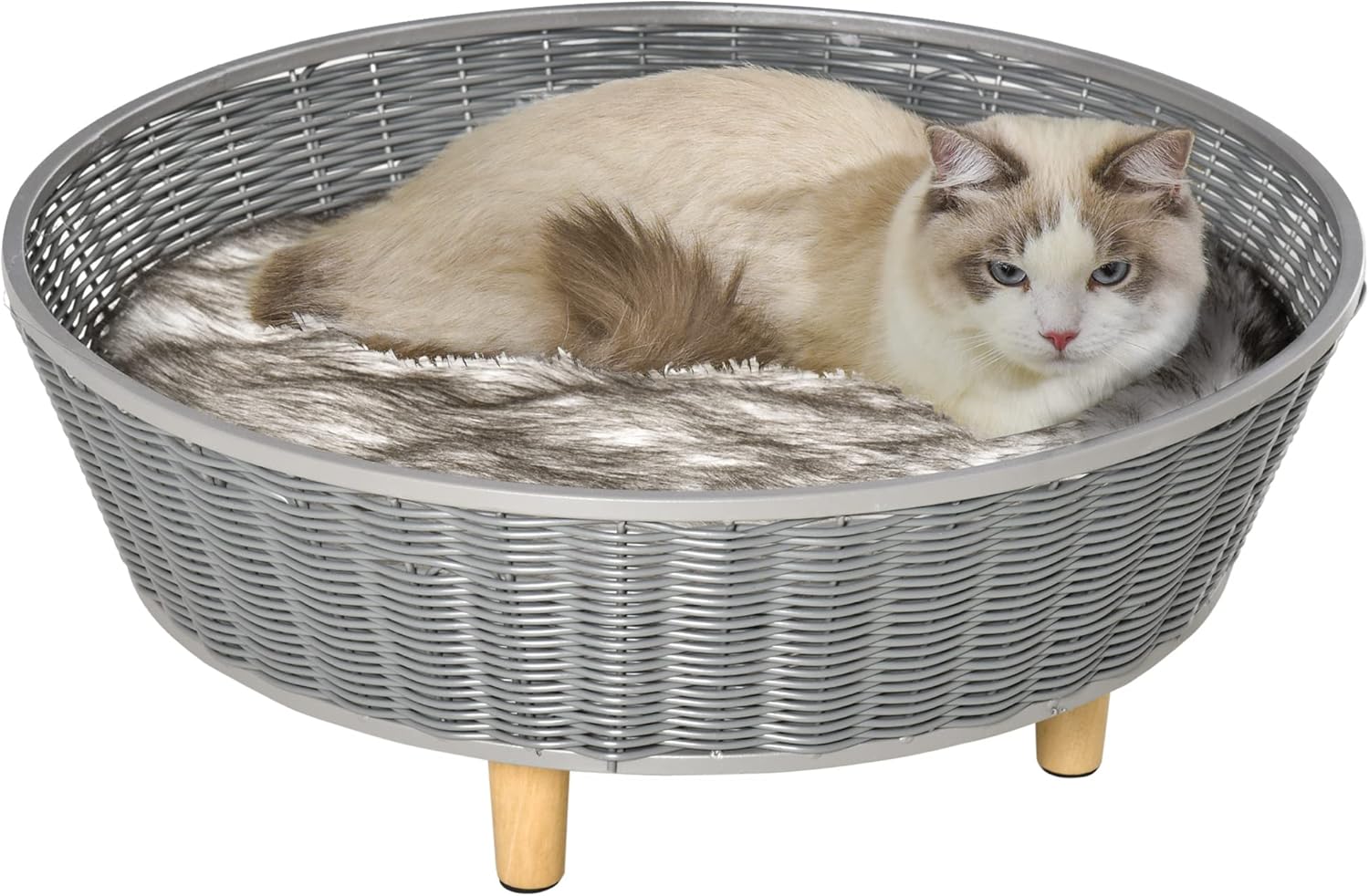 PawHut Panier pour Chats surelevé canapé pour Animaux en résine tressée