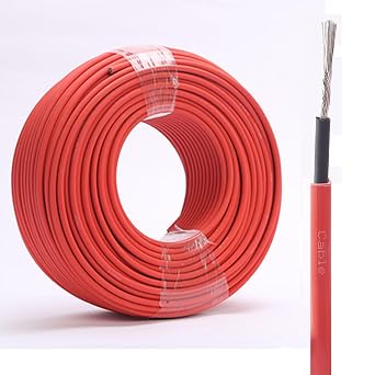 100ft PV1-F Solar Cable 2.5mm216mm2, Single Core Tinned Copper Wire, Low Smoke Halogen-Free, UV & Flame Resistant, for Solar Photovoltaic Systems Black/Red30ft,10mm2