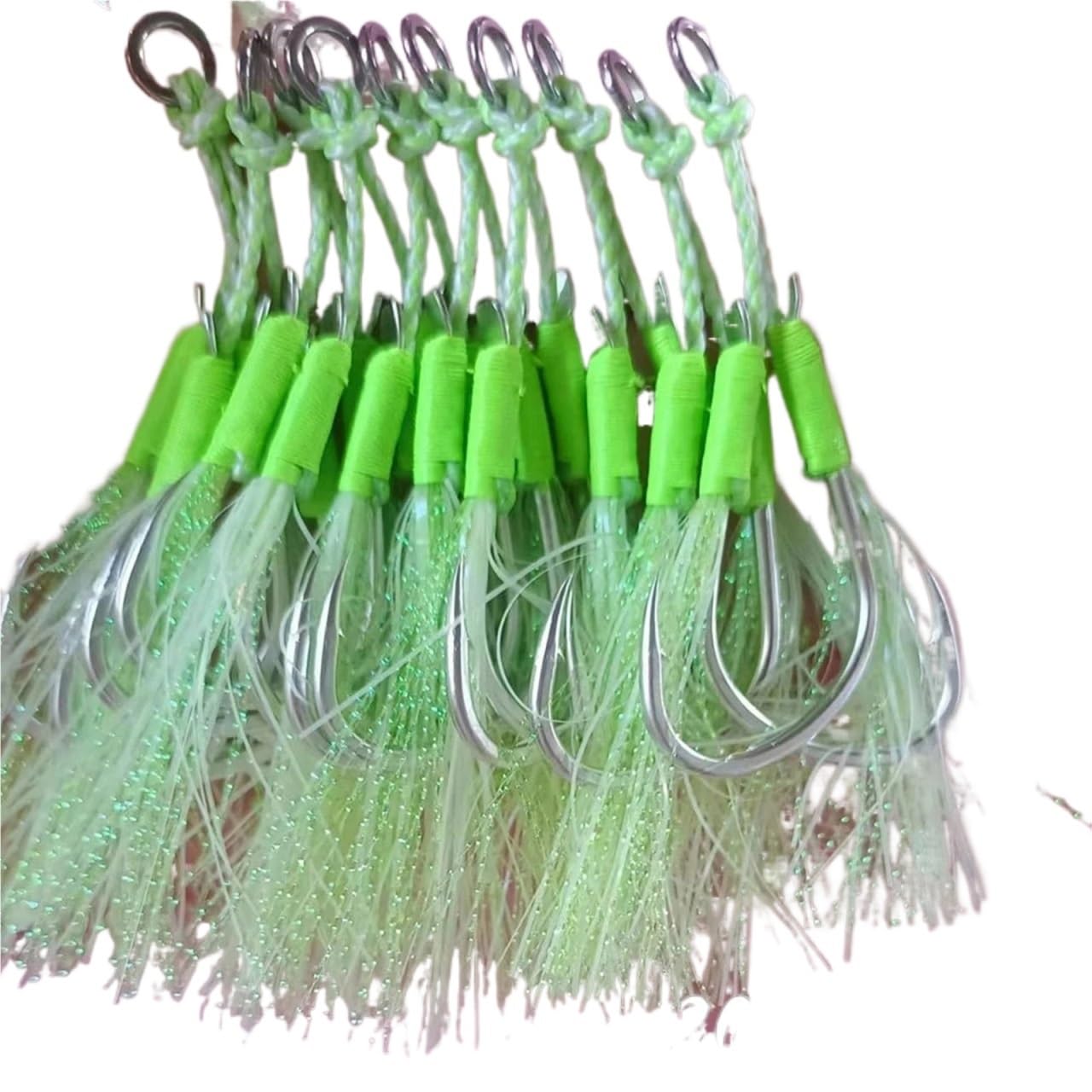 20 par/Bolsa anzuelos de Doble púas, Luminosos, Acero al Carbono, Accesorios Señuelos Pesca, Jigging Lento para Sepia Pulpo