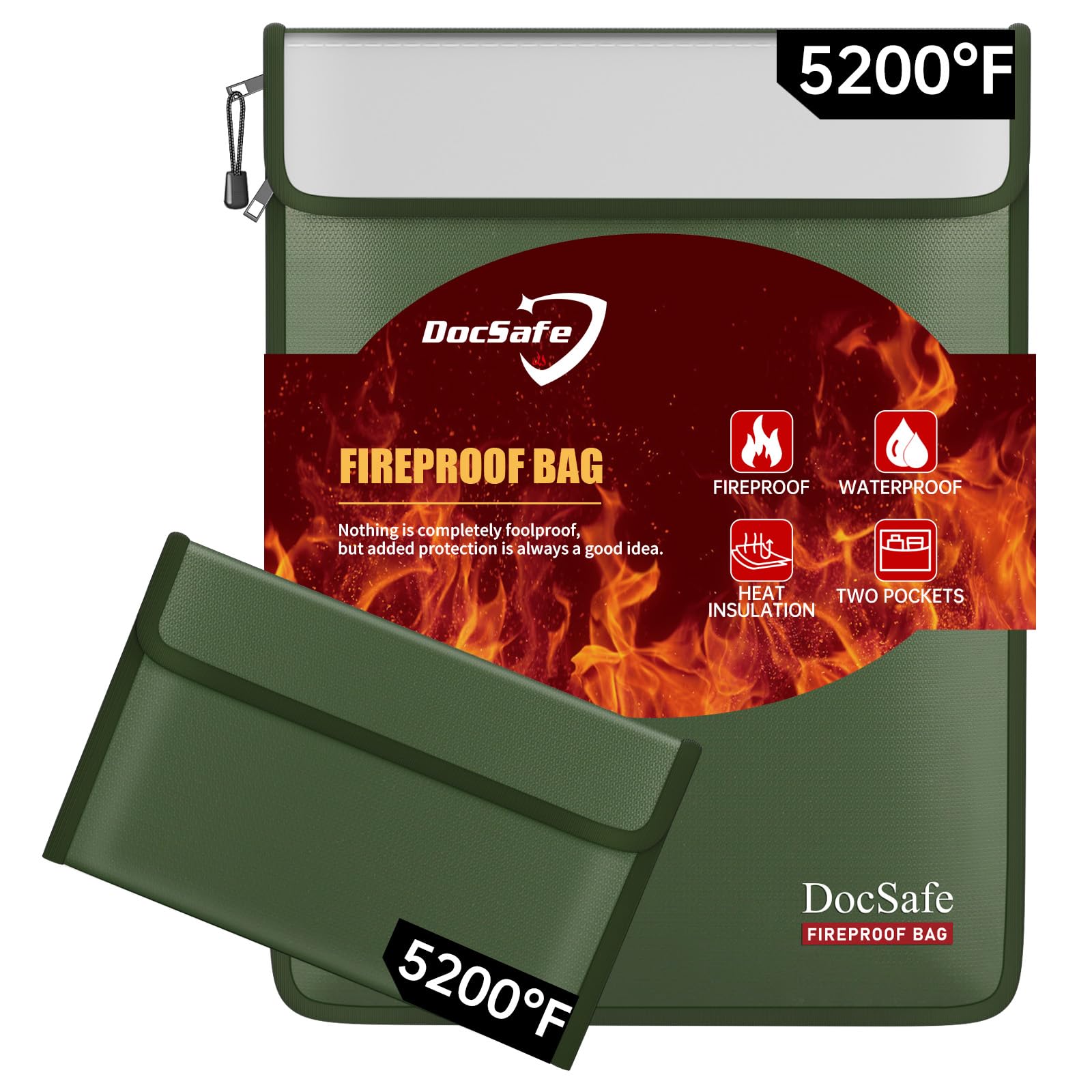 DocSafe Fireproof Document Bag (5200℉) with Fireproof Organizer