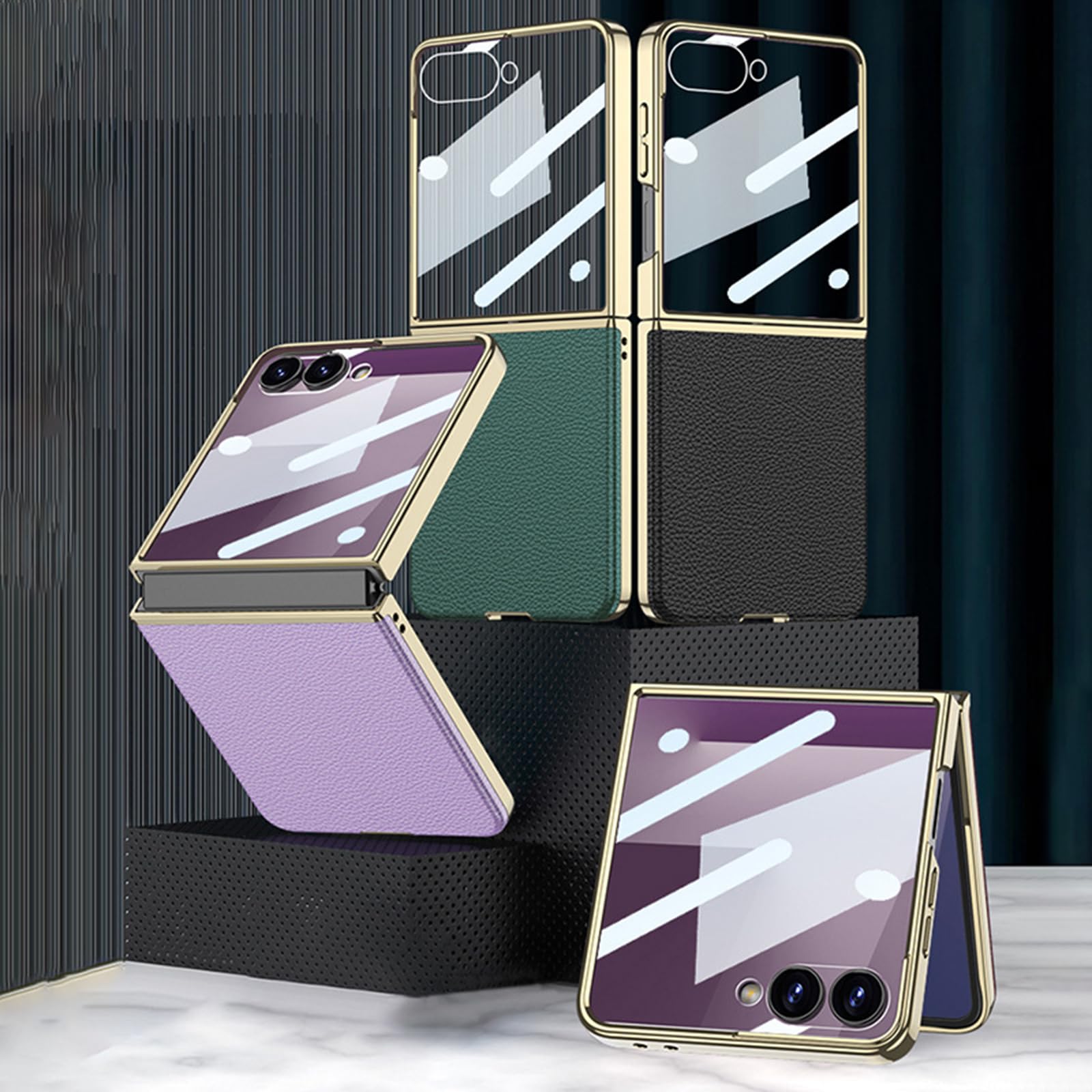 Étui pour Samsung Galaxy Z Flip 7, Luxe Electroplated Housse en Cuir Screen Protection Anti-Rayures Coque,Violet,Flip 7