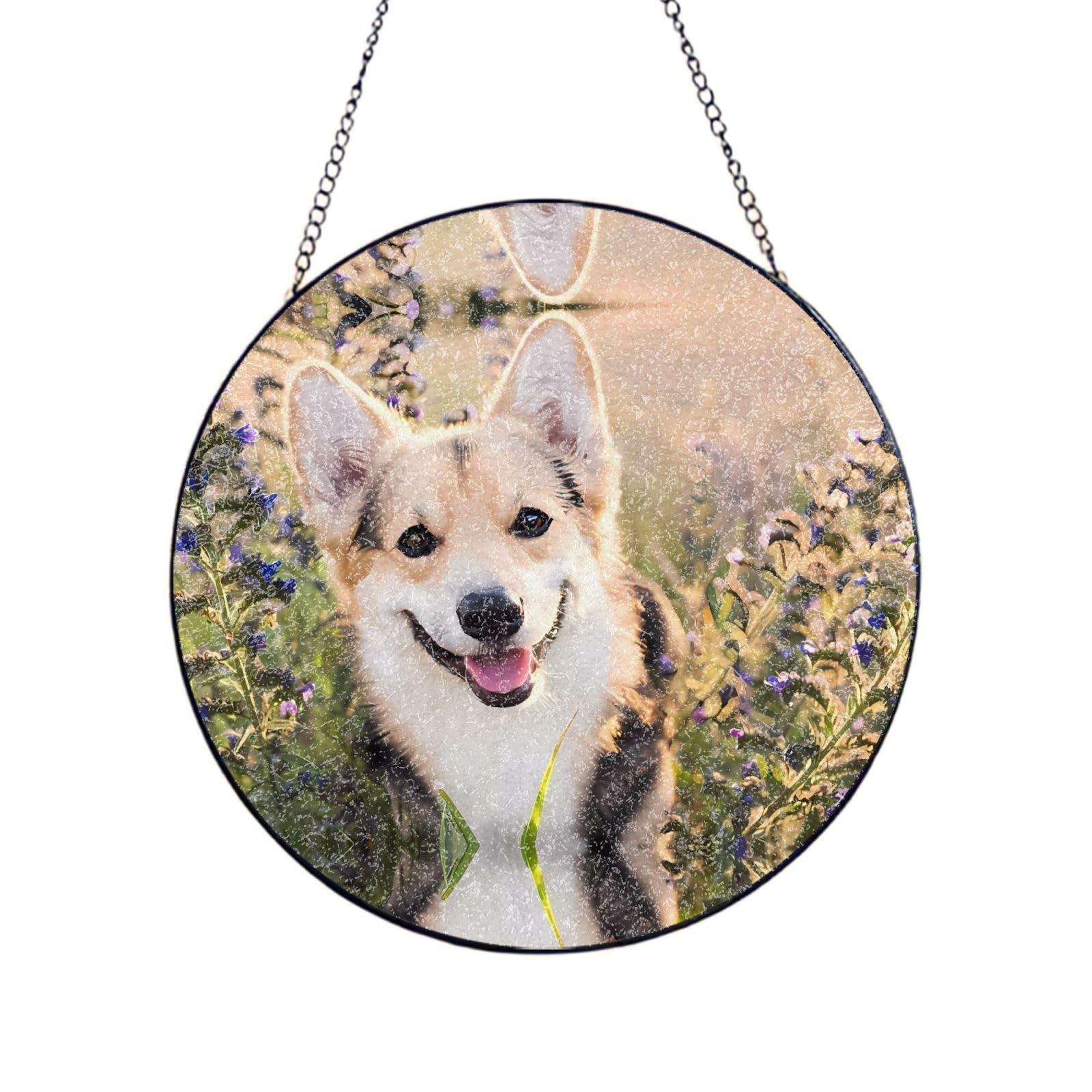 Phayah Dog Print Glass Window Hanging Sun Catchers Suncatcher Decor For Birthday For Home Garden Porch 6in（15cm）