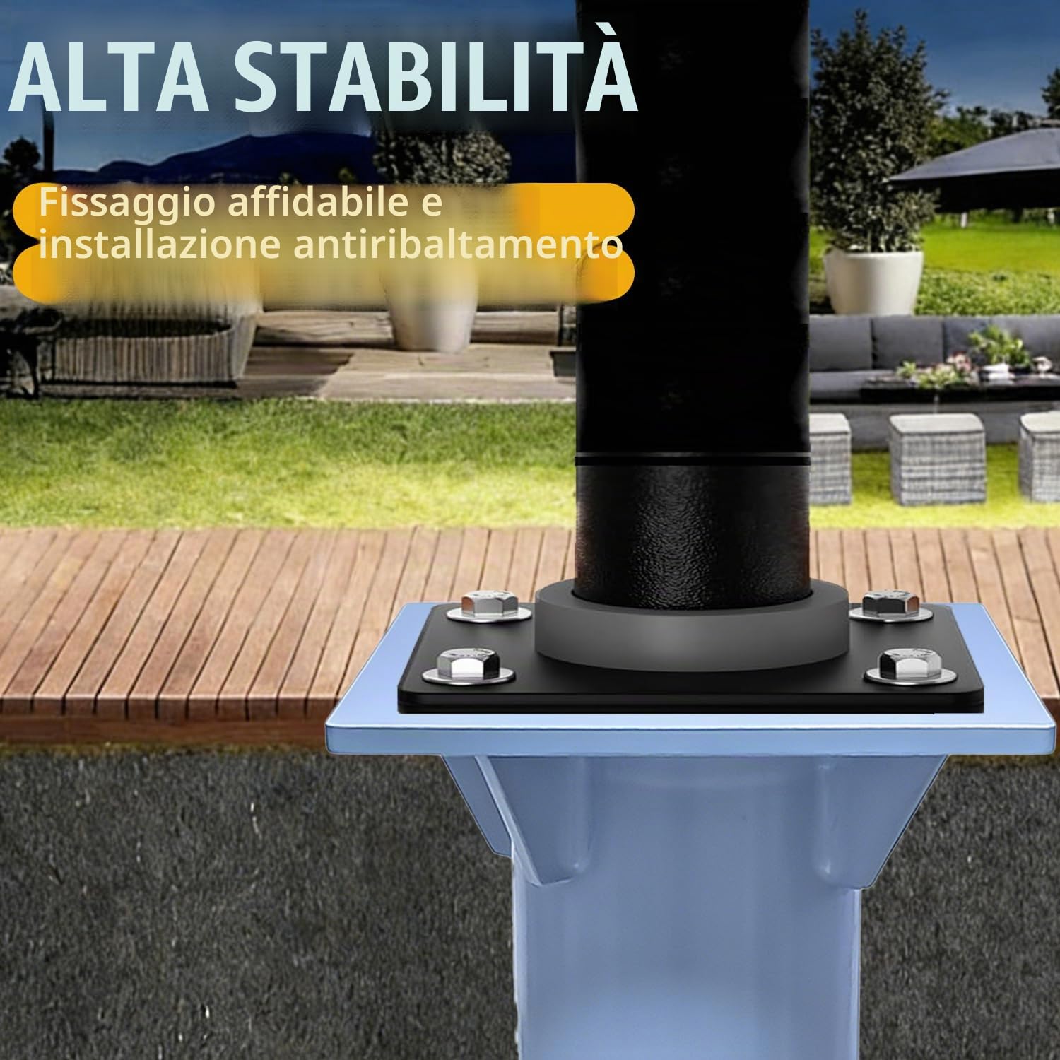 Base Universale per Ombrellone da Incasso, Piastra di Base in Acciaio Antiruggine, Stabilità Elevata, Portata >1000kg, Ideale per Giardini, Piscine e Aree Ricreative all'aperto