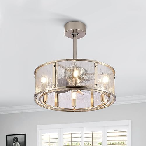 Breezary Ventilador de techo enjaulado de 20 pulgadas con control remoto de luces, moderno ventilador de techo industrial pequeño de perfil bajo con