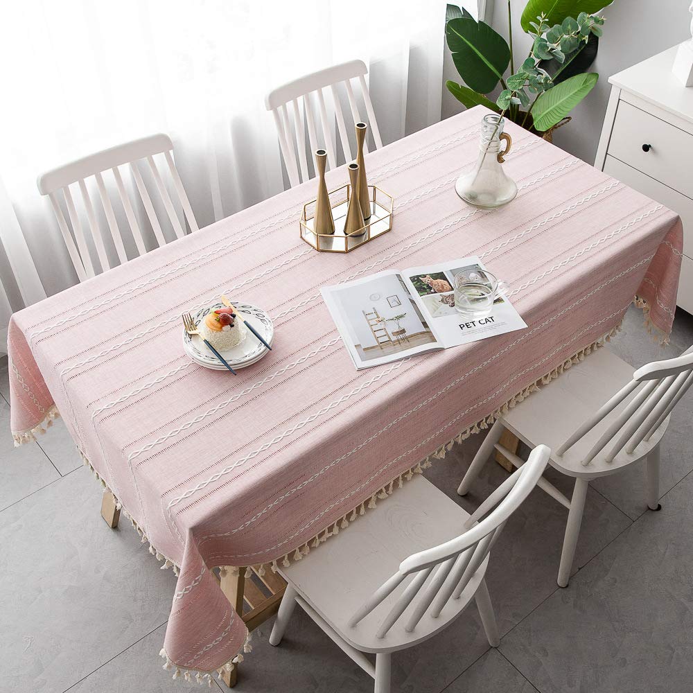 Tovaglia A Scacchi Con Nappe JIALE - Cotone E Lino, Rosa, 140x190 Cm