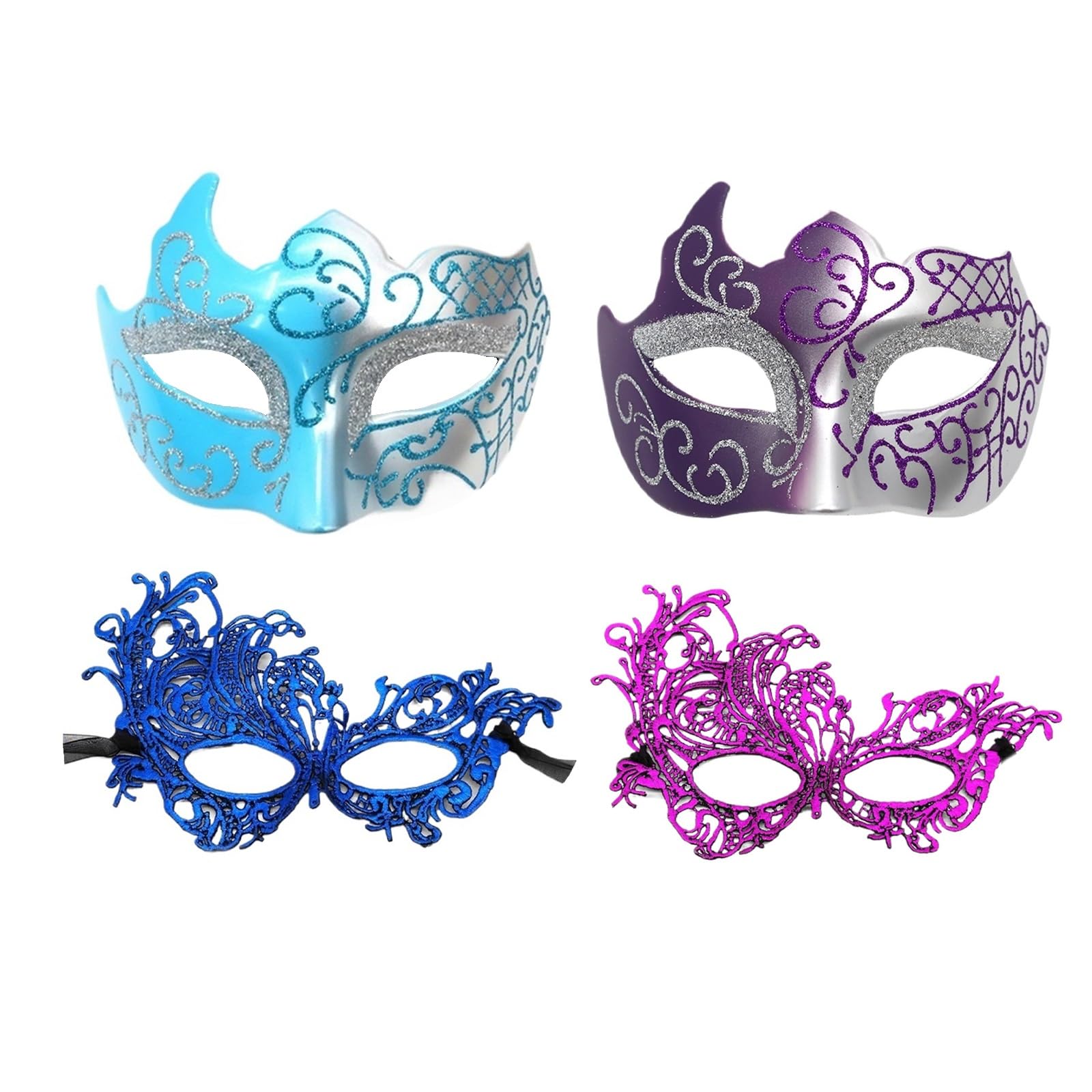 MLYPRU 4 Pcs Mysterious Fun Lace Masks, Masquerade Mask for Couples, Venetian Masquerade Ball Masks, Mardi Gras Mask for Costume Party(G)