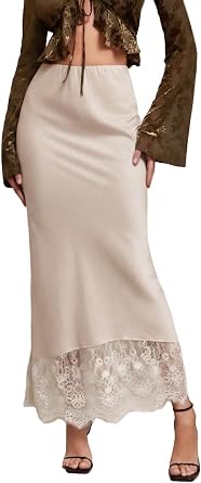 Womens Maxi A-line Skirt Lace Trim Mermaid Skirt Vintage Fairycore Aesthetic Cocktail Evening Dress