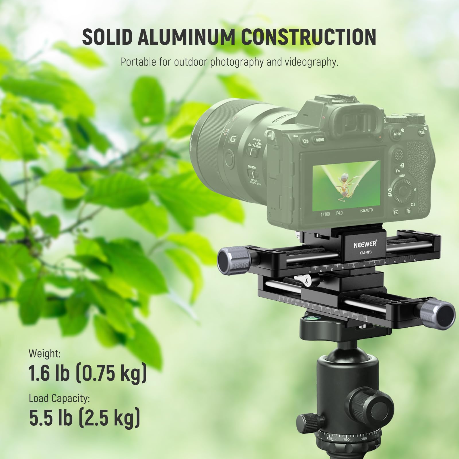 NEEWER Suwak szynowy makro, 4-osiowa obracana o 360° szyna ogniskowa ze stopu aluminium z płytką szybkiego zwalniania typu Arca śruba 1/4 cala do kamery kamery głowice statywów makro fotografia