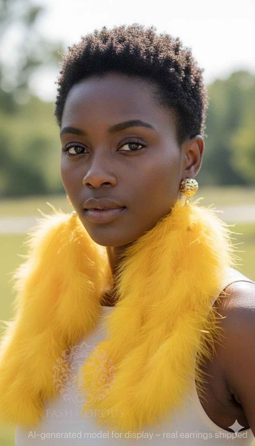 FASHMOROUS Boho Yellow Feather Dangles – Long Lightweight Earrings for Festival or Summer Outfits - Image 2