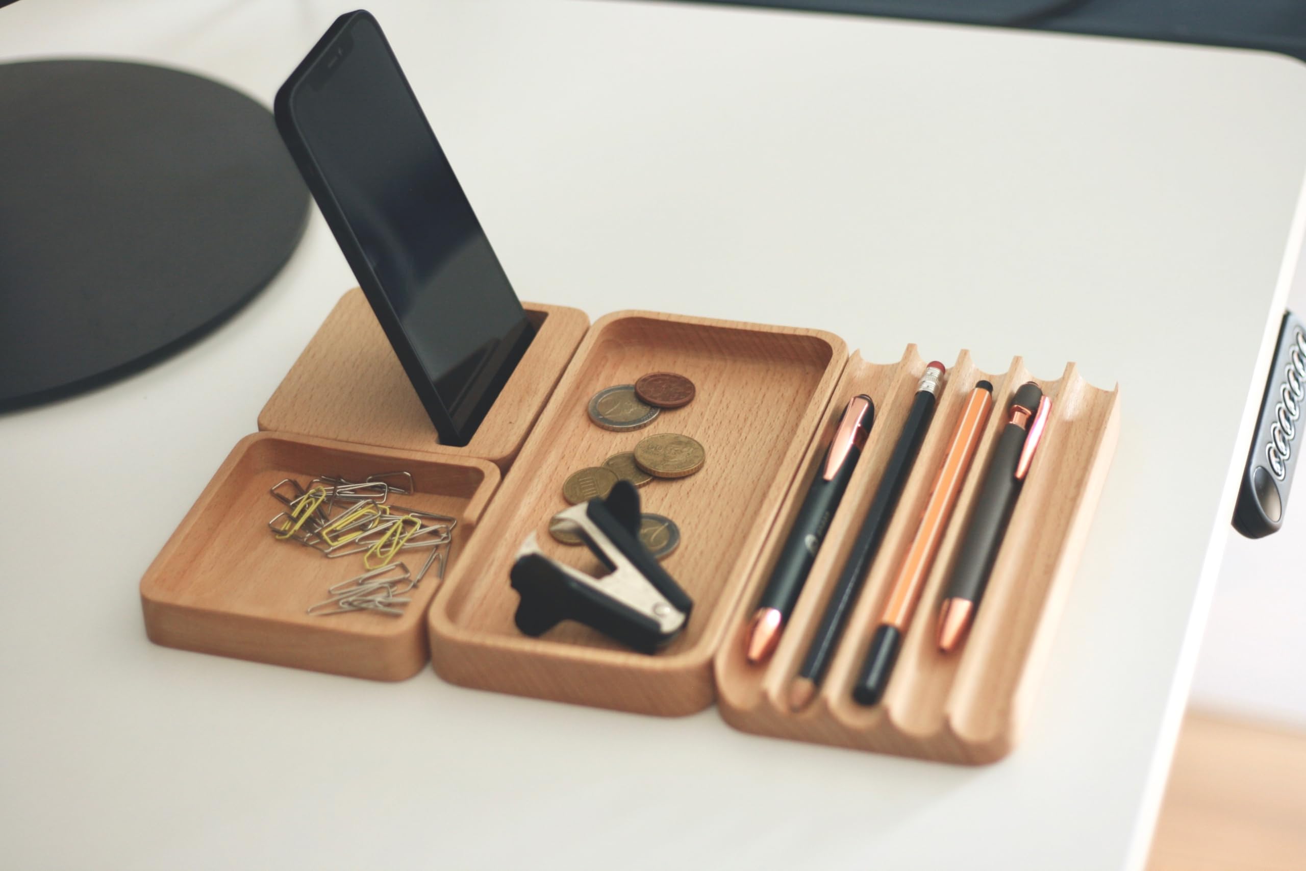 Puzzle organizer na biurko, drewniany, uchwyt na długopisy, do biura, gabinetu, zestaw 4 sztuk