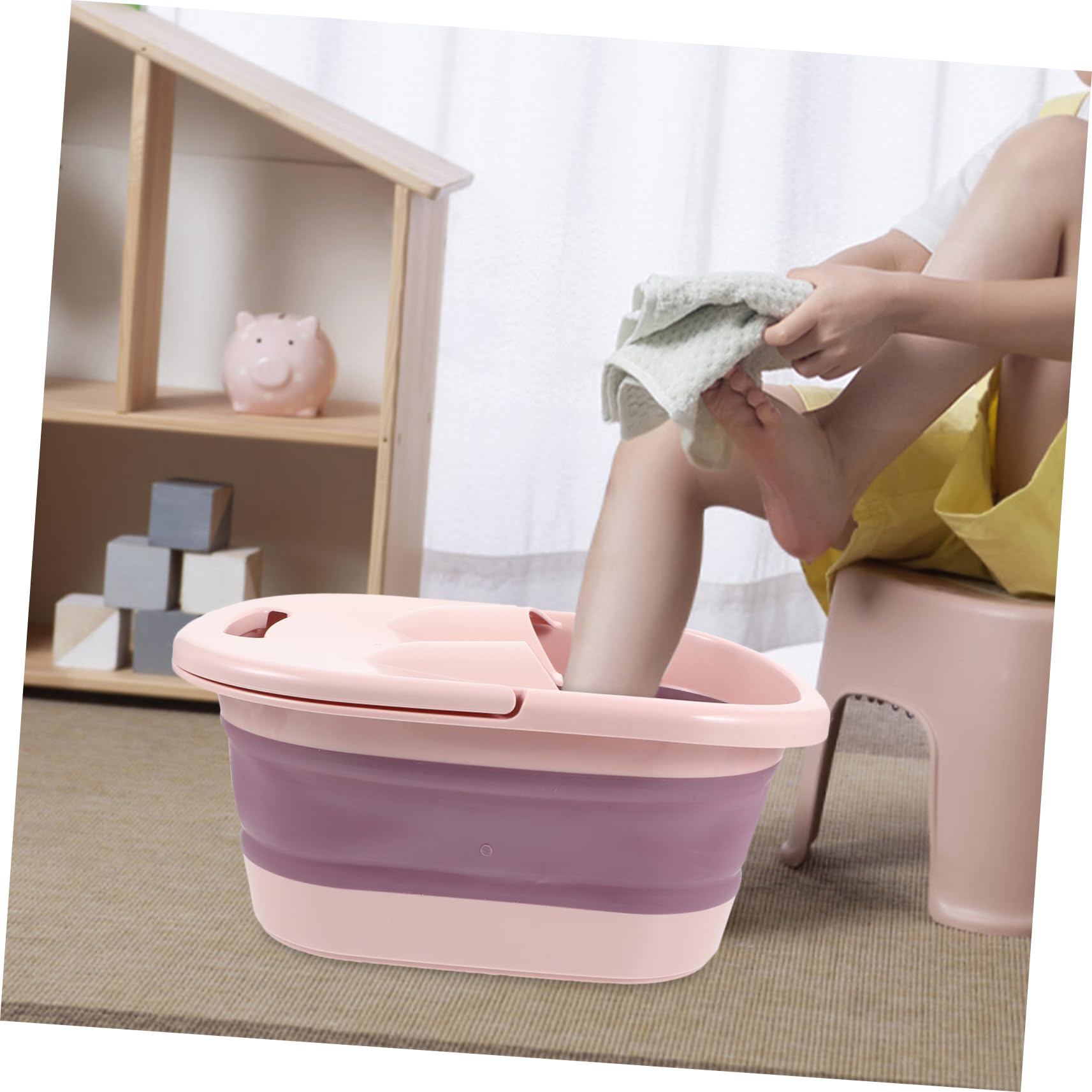 Bacinella Pieghevole per Pediluvio Rosa in Plastica e Silicone | Uso Outdoor e Travel, Funzione Self-service Massage, Aiuta a Rilassare i Piedi