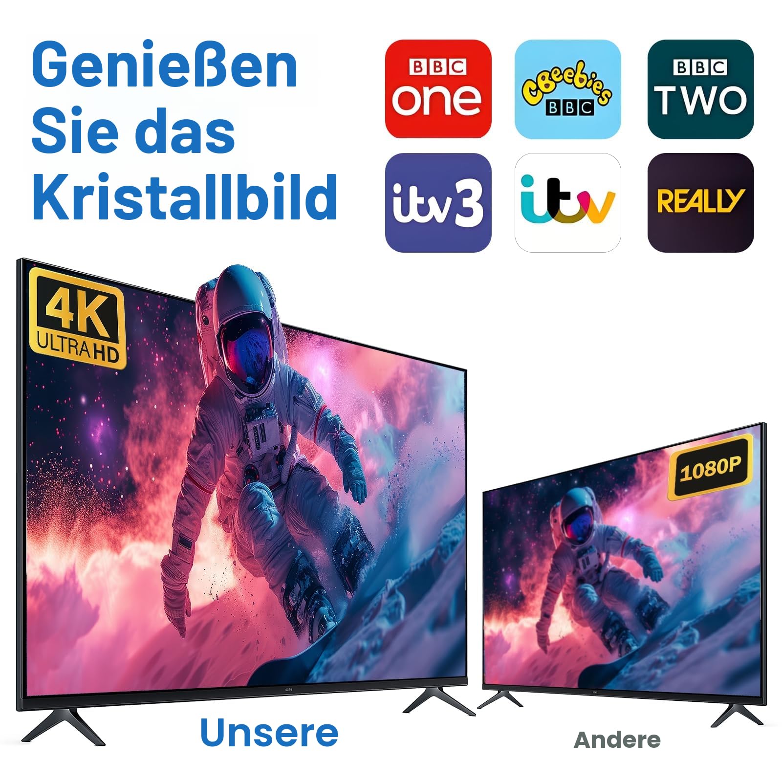 DVB-T2 Antenne mit Verstärker für Innen - Zimmerantenne für Fernseher, DVB-T/T2, TV Antenne 4K UHD Full HD, 360° Empfang bis 500 km, kostenlose Sender