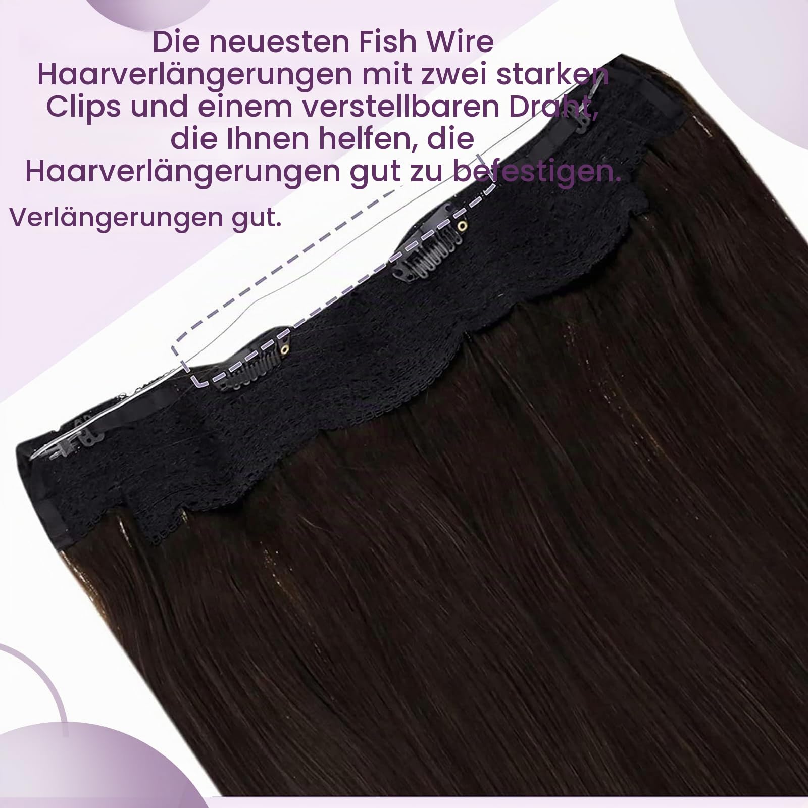 LaaVoo Wire Hair Extensions Echthaar Dunkelbraun Extensions Echthaar mit Unsichtbarem Draht Braun Flip in Echthaar Extensions Remy Menschliches Haar Dunkelstes Braun 50 cm #2 100g