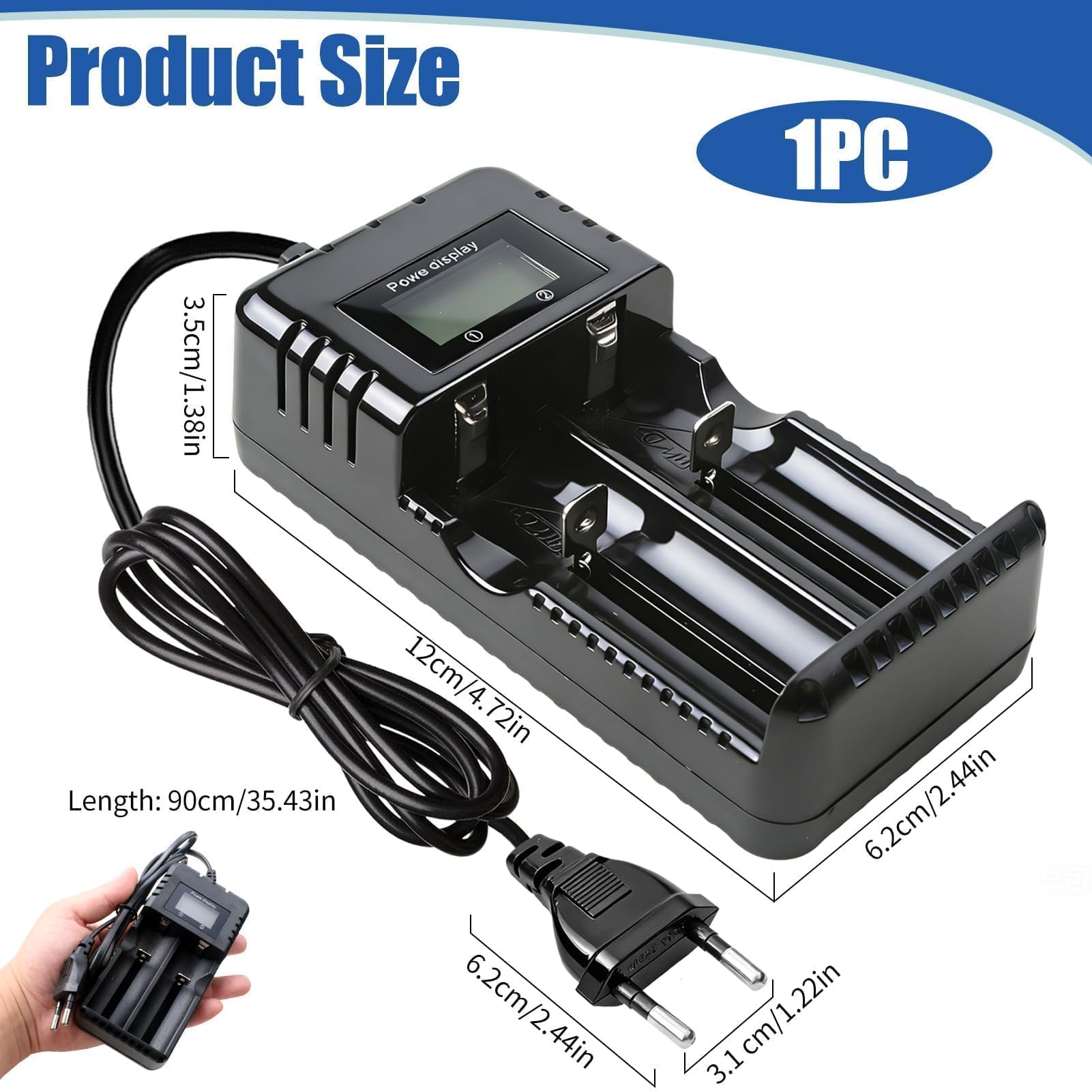 Cargador Pilas Recargables Inteligente con Pantalla LCD, Carga Rapida y Segura para Bateria 18650 26650 14500 16340, Cargador de Pilas Universal Independiente de 2 Ranuras para Li-Ion 3.7V Ni-MH — view 2