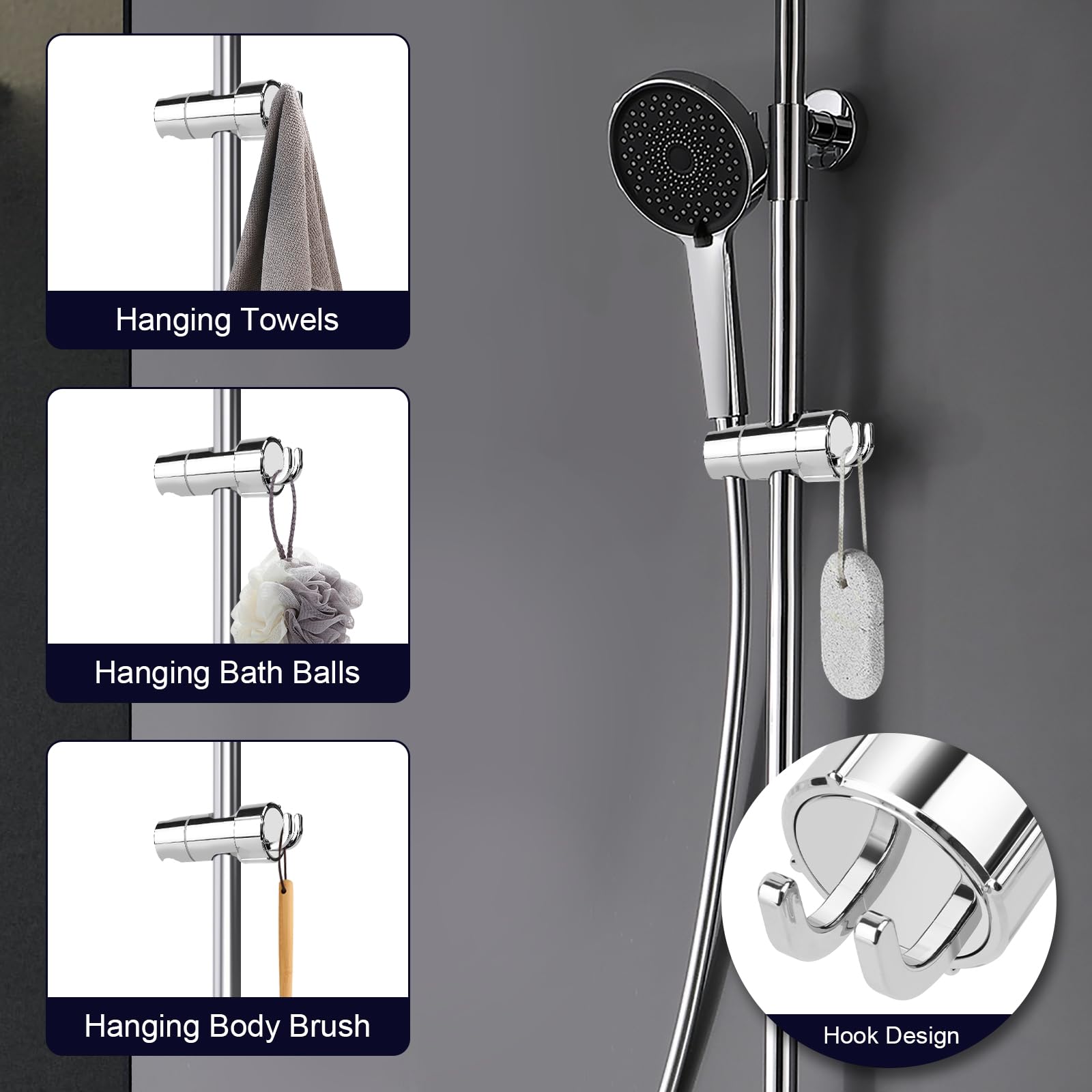 Supporto Saliscendi Per Doccia TNOMSNO - Regolabile 360°, Con 2 Ganci, Per Soffioni 18-25 Mm - Foto 6