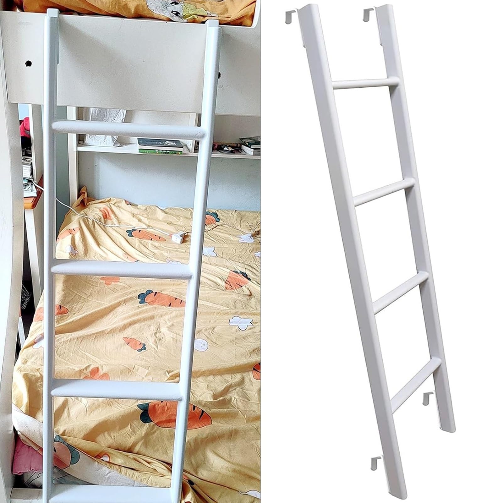 Échelle de lit superposé en métal Blanc pour Camping-Car avec Crochets, échelle d'escalade en métal de 116 cm/130 cm/140 cm/150 cm de Hauteur pour dortoir intérieur, échelle Double